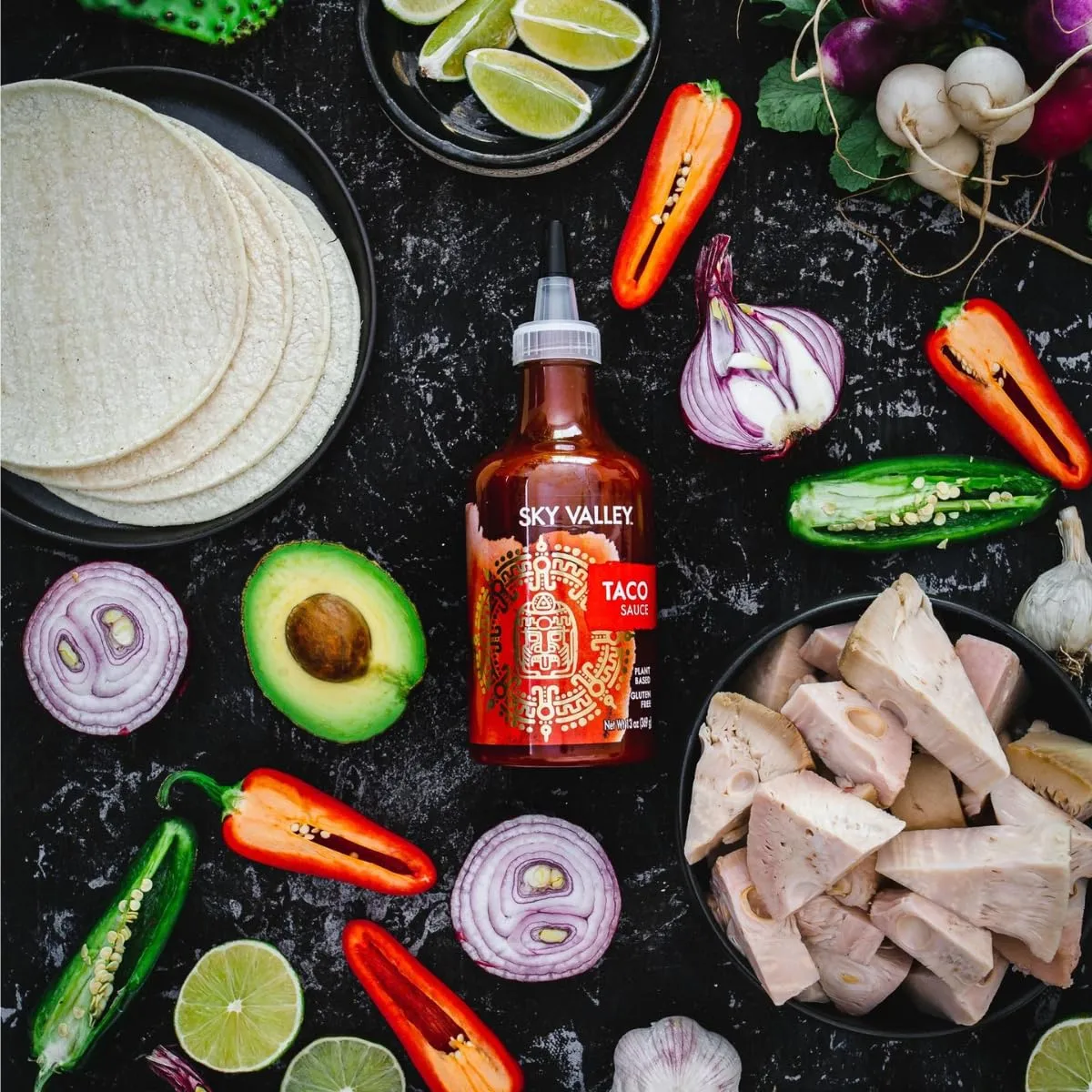 Sky Valley Taco Sauce - Medium heat, Taco Hot Sauce, Gluten Free, Vegan, Keto, Non-GMO, Verified, Made with Tomatoes, Cayenne Peppers and Traditional Spices - 13 Oz
