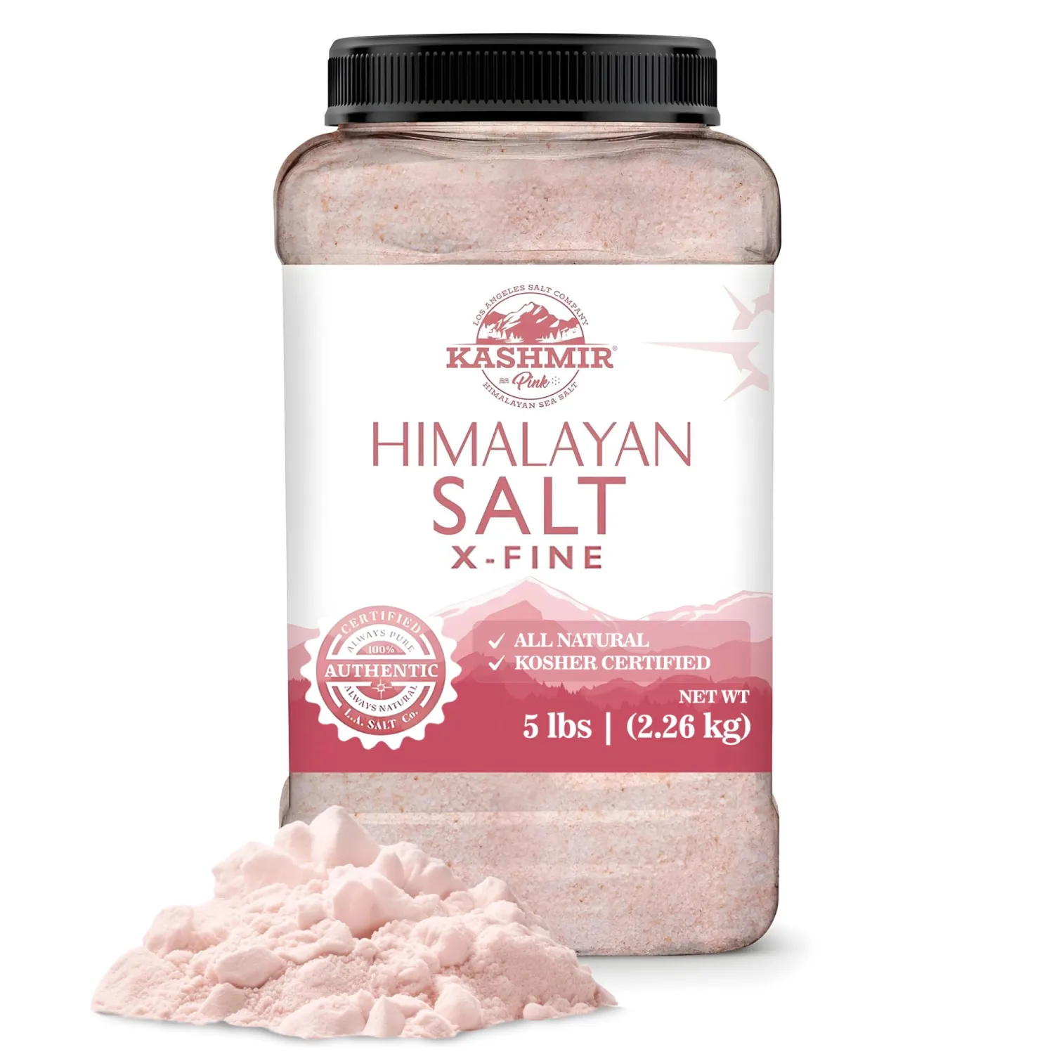 LA SALT CO Kashmir 5 Lbs Pink Himalayan Salt Bulk Jar, X-Fine | 100% Pure, Food Grade with 84 Trace Minerals | Kosher Certified, Vegan, Non-GMO, & Cruelty-Free