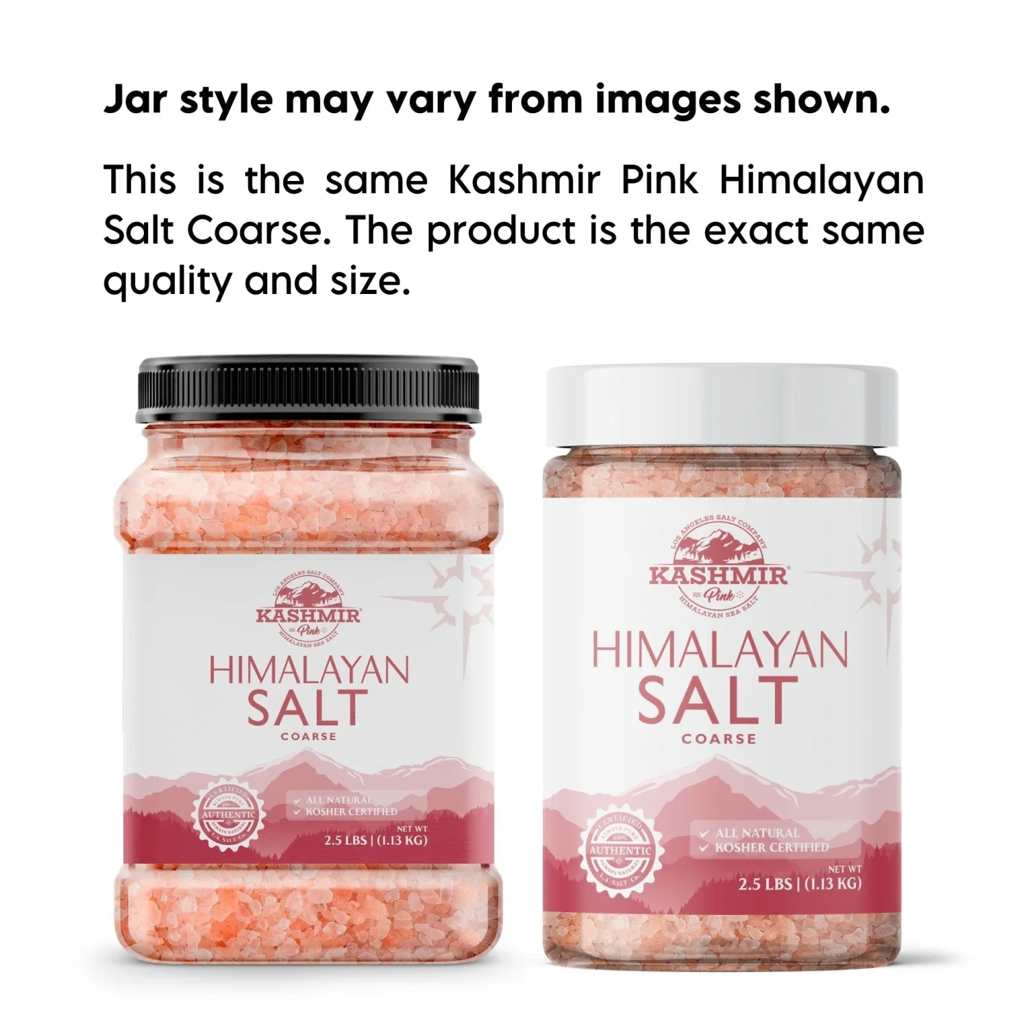LA SALT CO Kashmir 2.5 Lbs Pink Himalayan Salt Jar, Coarse | 100% Pure, Food Grade with 84 Trace Minerals | Kosher Certified, Vegan, Non-GMO, & Cruelty-Free (Jar Style May Vary)