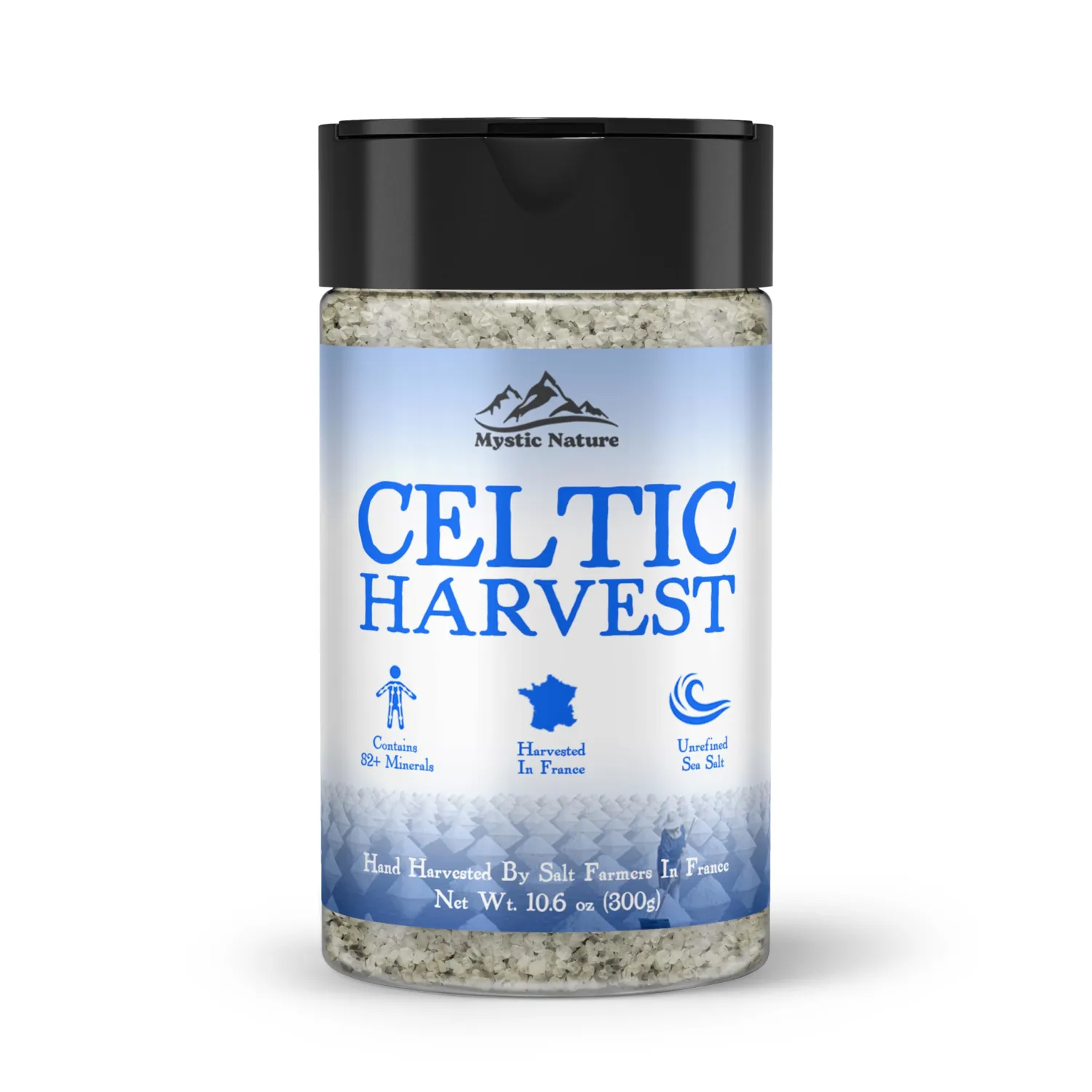 Mystic Nature Celtic Harvest Shaker – 10.6 OZ | Light Grey | Convenient To Use Shaker | Natural & Unrefined | Hand Harvested Celtic Crystals from France