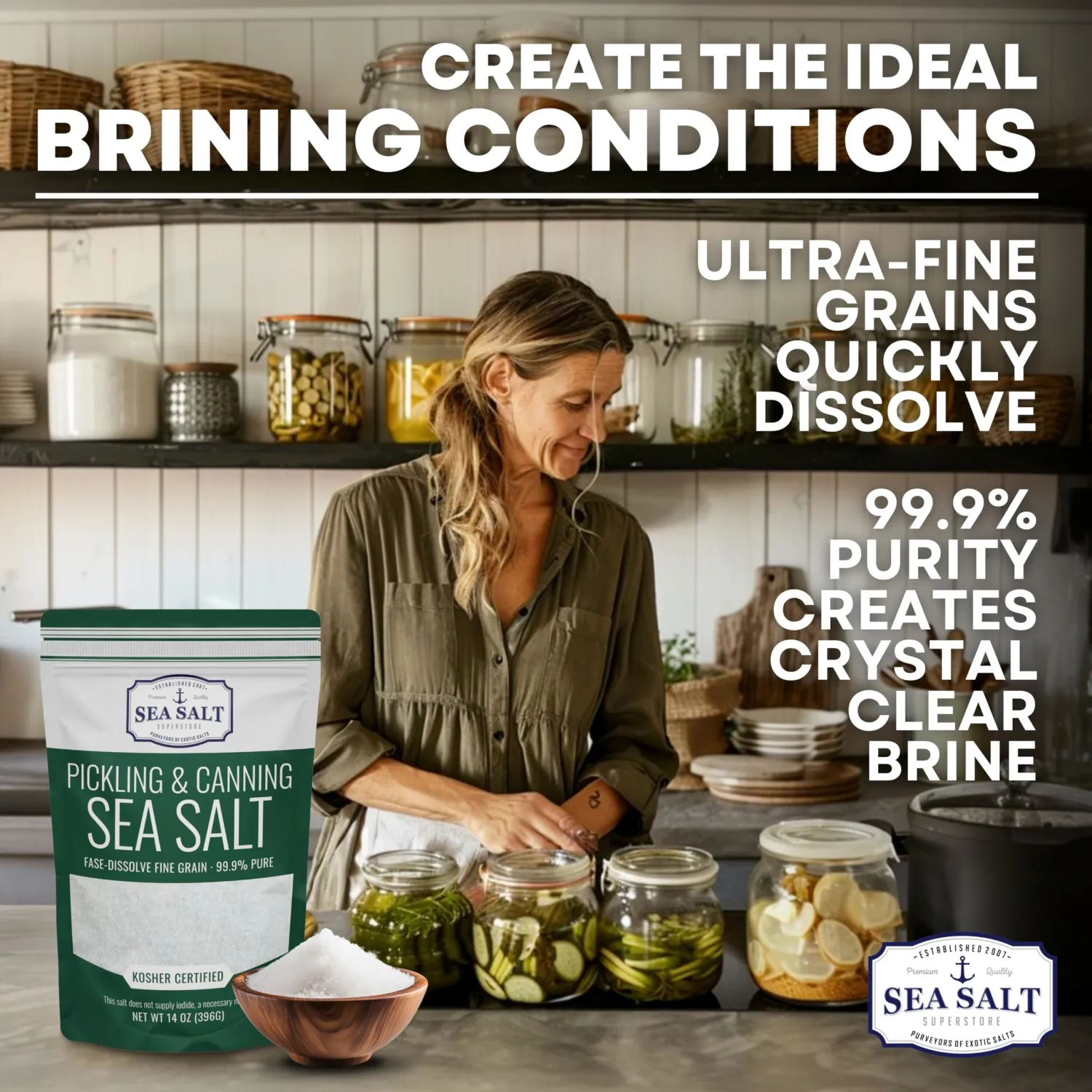 Pickling & Canning Pickling & Curing Salt for Natural Preserving, Fine Kosher Salt for Brining, 14 oz Bag Non Iodized