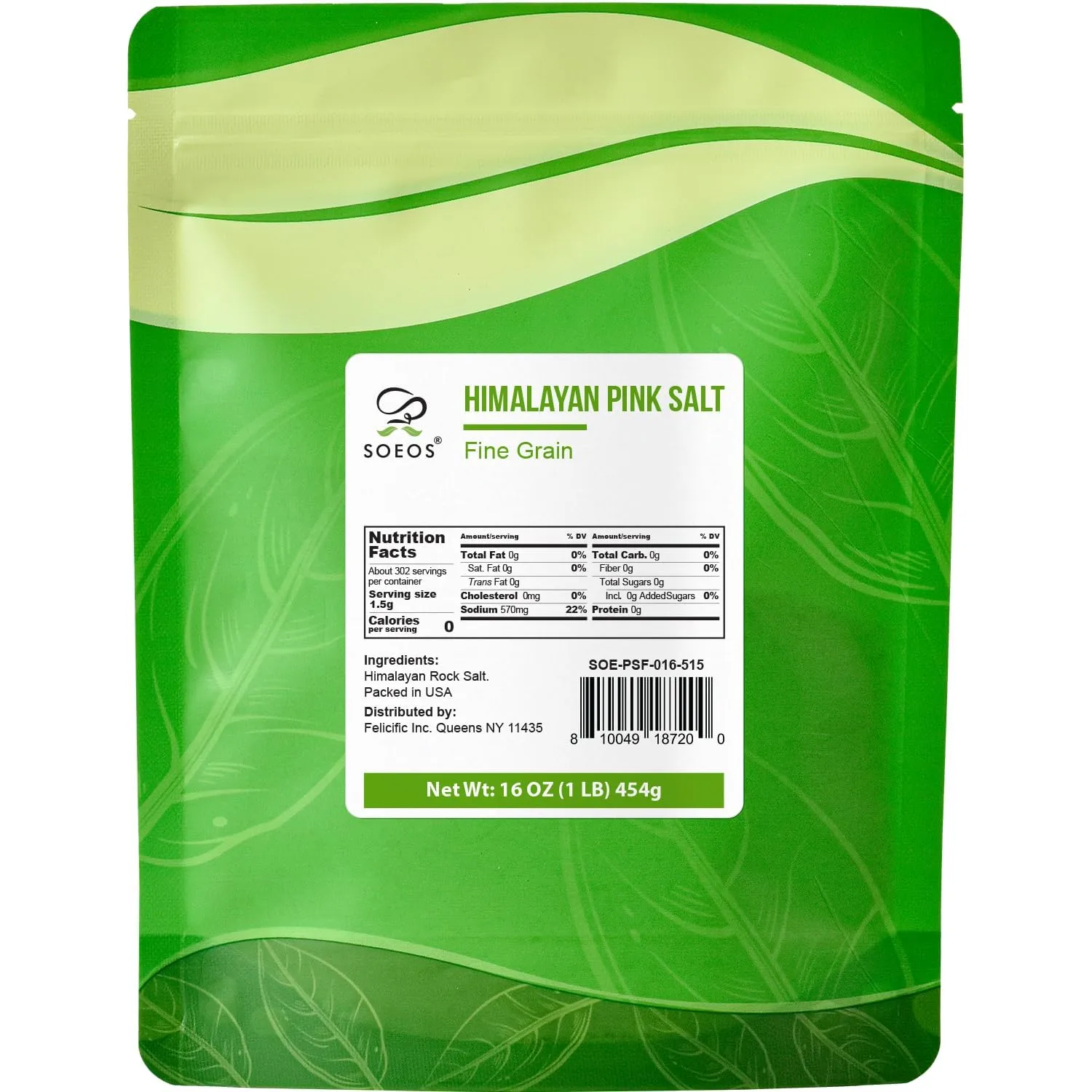 Soeos Himalayan Pink Salt, Fine Grain, 16 oz (1 Pound), Pink Himalayan Sea Salt, Non-GMO, Kosher Salt, Rock Salt for Grinder Refill