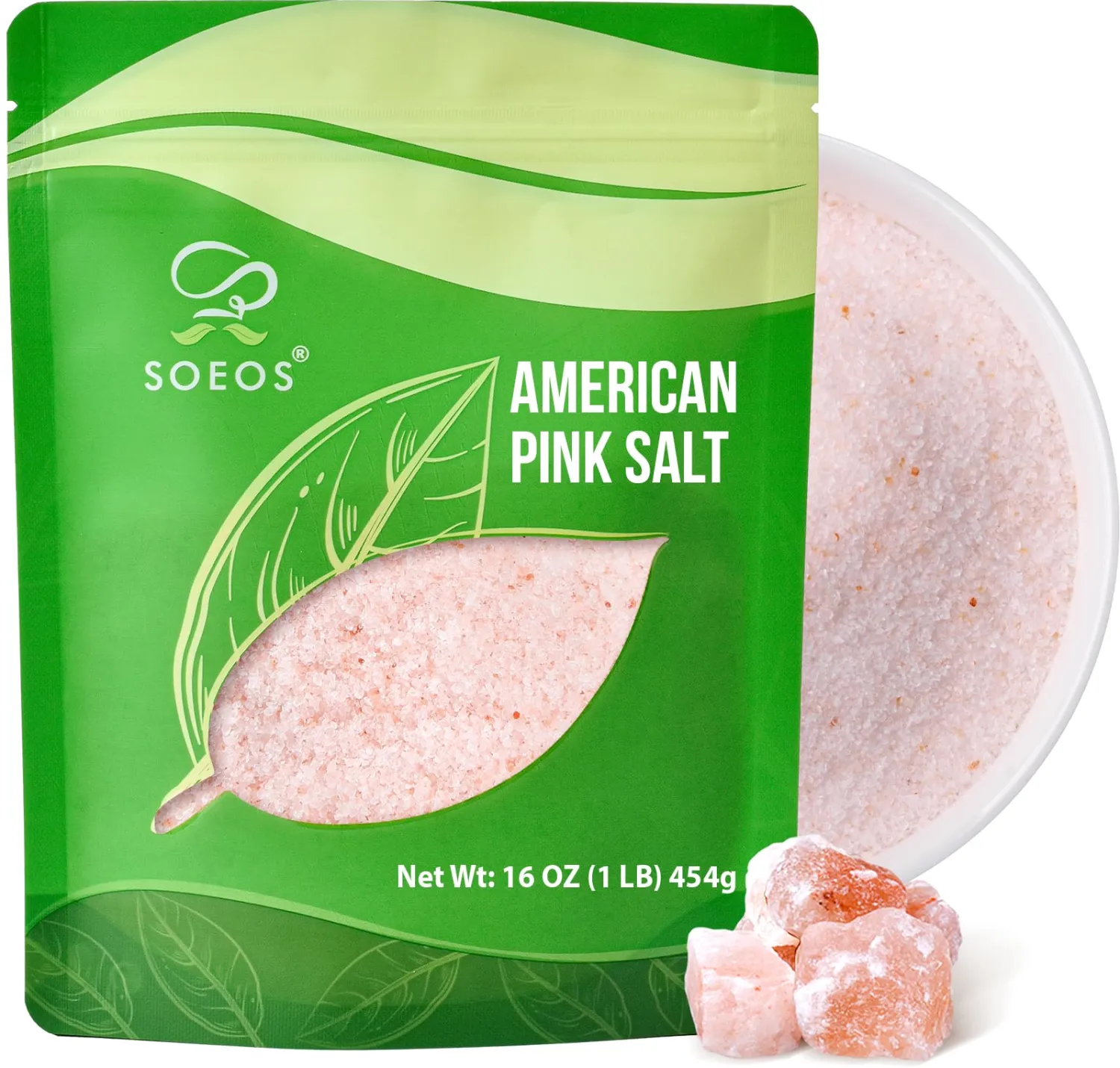 Soeos American Pink Salt, Fine Grain, 16oz (453g), Sea Salt, Curing Salt