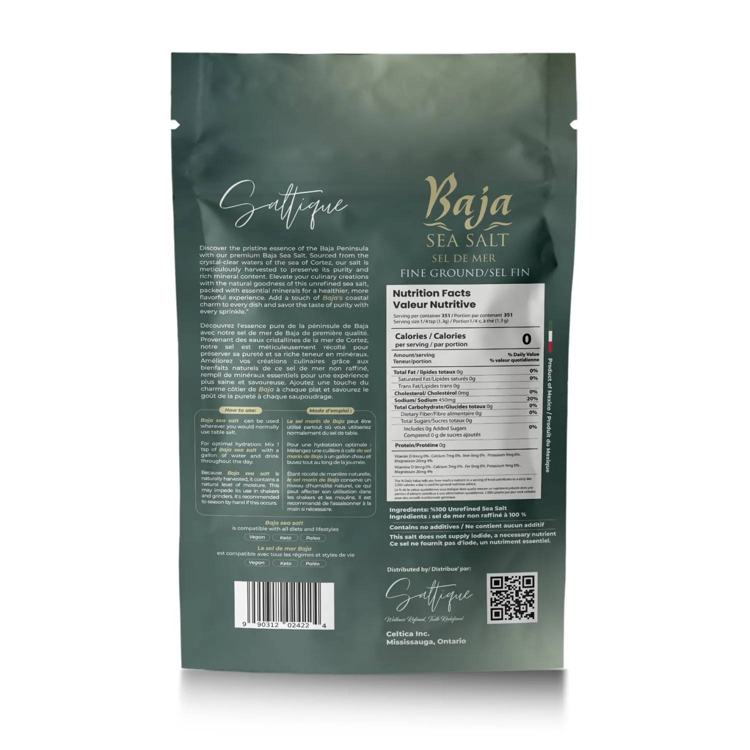 Baja Sea Salt 1lb Fine Ground From Baja Mexico - Baja Organic Salt Packed with 90 Minerals Helping You Stay Hydrated And Improve Electrolyte Balance- 100% Unrefined- Vegan- GMO-free - Paleo - (1lb)