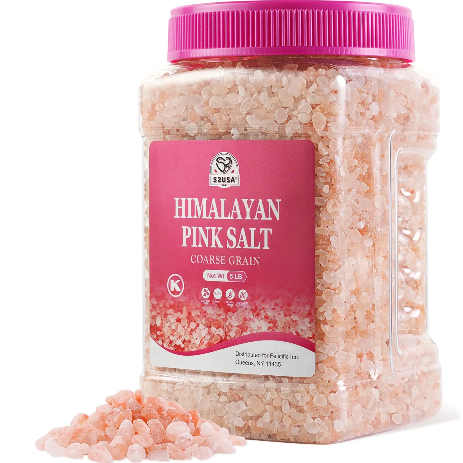 52USA Himalayan Pink Salt Coarse, Non-GMO Pink Salt Coarse for Grinder, 80oz (5 Pound), 100% Real, Pure, Unrefined Himalayan Pink Salt, 80+ Minerals and Electrolytes, Pink Himalayan Sea Salt