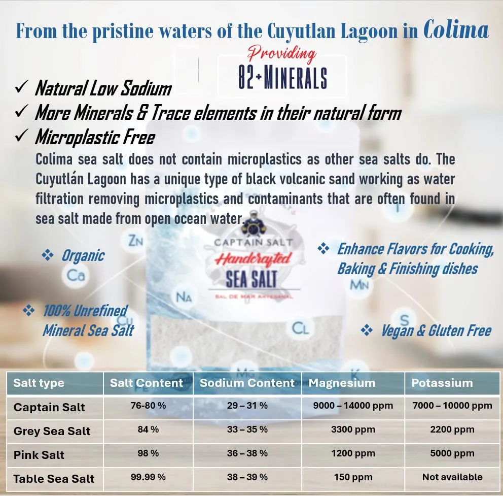 Organic Mineral Sea Salt | Premium Colima Sea Salt | Natural Grain | 82+ Minerals | Kosher | Additive Free | Handcrafted