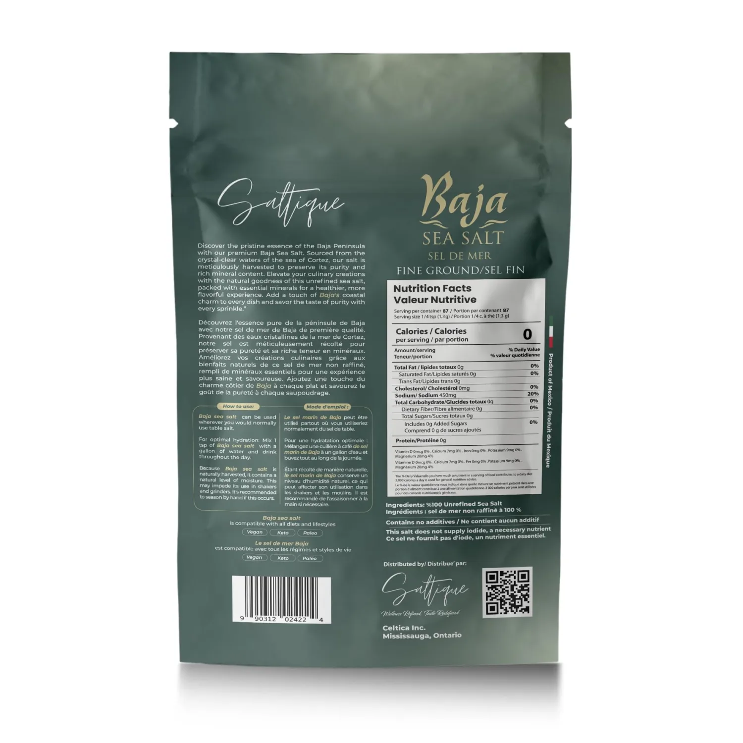 Saltique 1/4lb Baja Sea Salt Fine Ground - 4X More Minerals than Celtic Salt- Packed with 90 Minerals Helping You Stay Hydrated And Improve Electrolyte Balance-100% Unrefined - GMO-free - Paleo