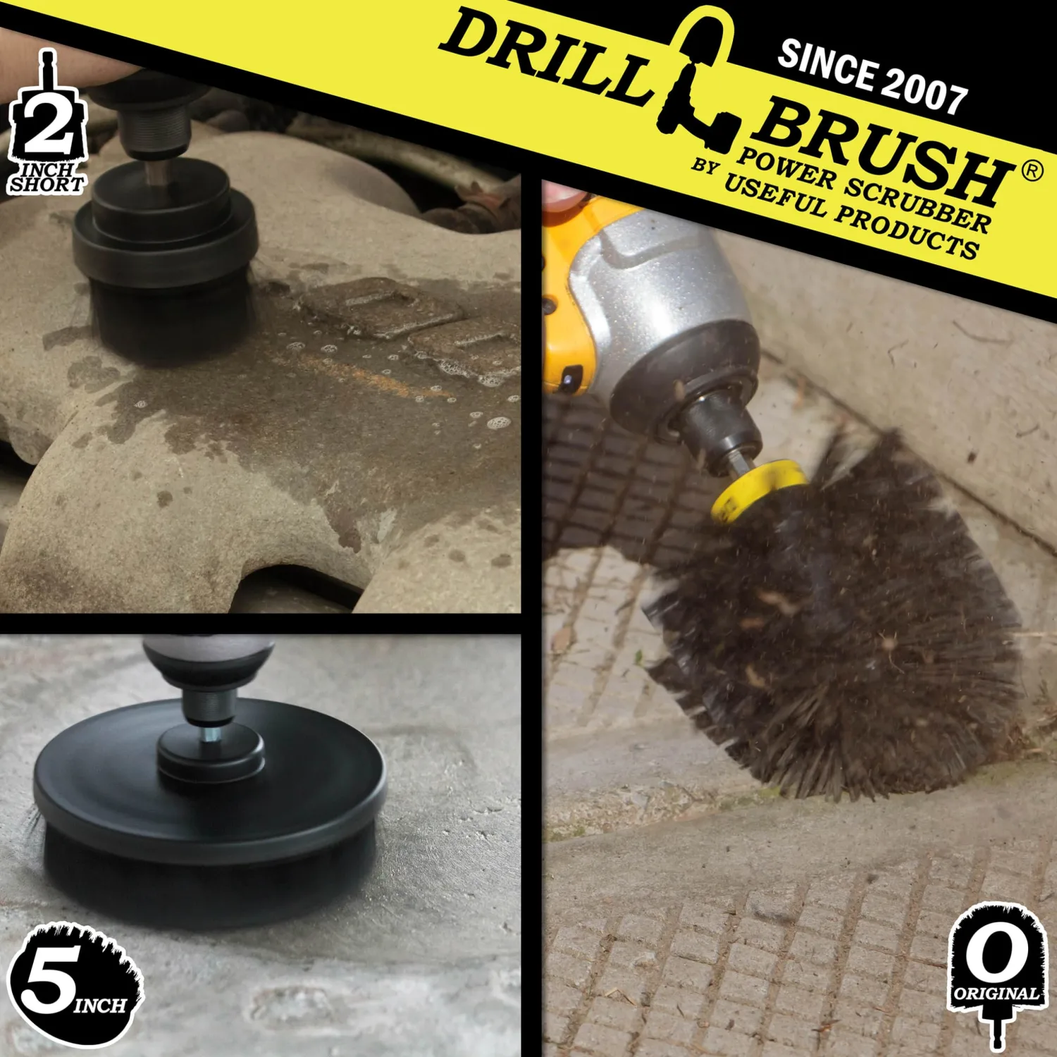 Industrial Electric Spin Scrubber - Household Cleaning Electric Scrub Brush - Ultra Stiff BBQ Grill Brush - Griddle Cleaning Kit - No Wire Nylon Bristles - Oil Stains, Rust, Loose Paint on Concrete