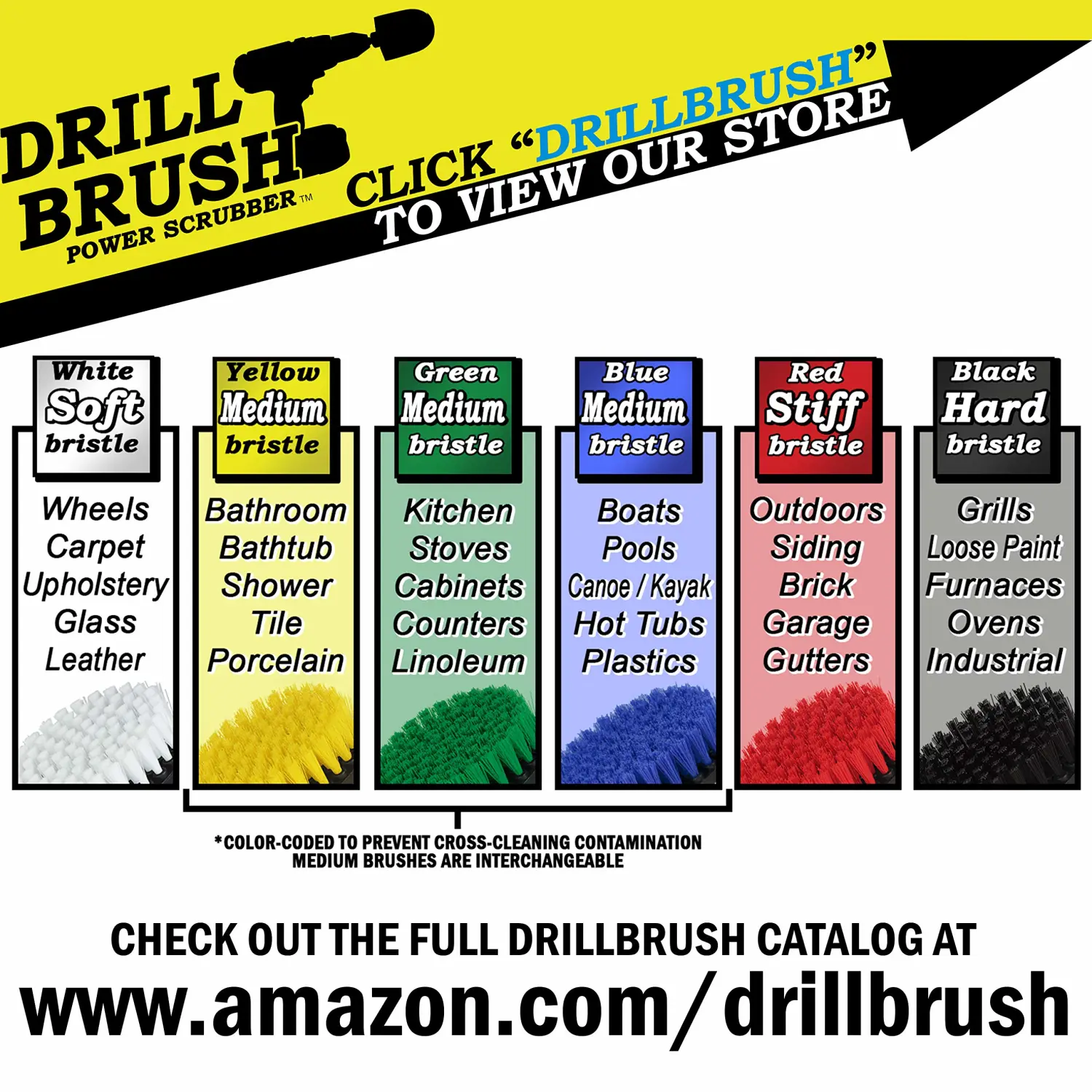 Industrial Electric Spin Scrubber - Household Cleaning Electric Scrub Brush - Ultra Stiff BBQ Grill Brush - Griddle Cleaning Kit - No Wire Nylon Bristles - Oil Stains, Rust, Loose Paint on Concrete