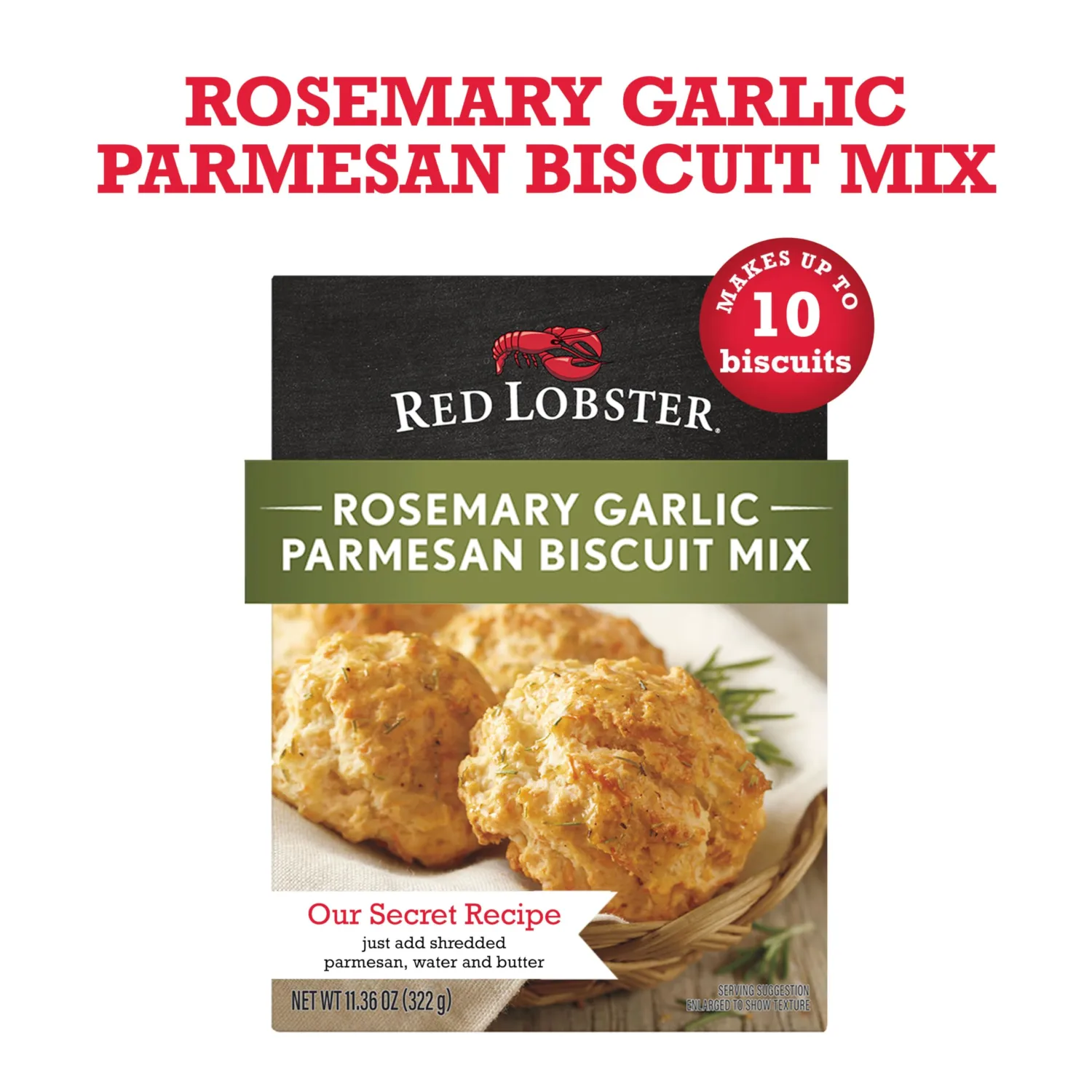 Red Lobster Rosemary Garlic Parmesan Biscuit Mix, Rosemary Garlic Herb Seasoning Included, 11.36 Oz Box