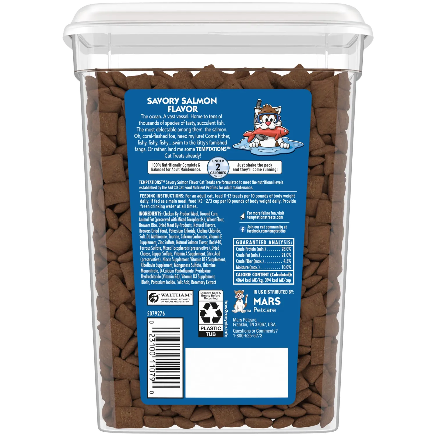 Temptations Classic Crunchy and Soft Cat Treats Savory Salmon Flavor, 16 oz. Tub