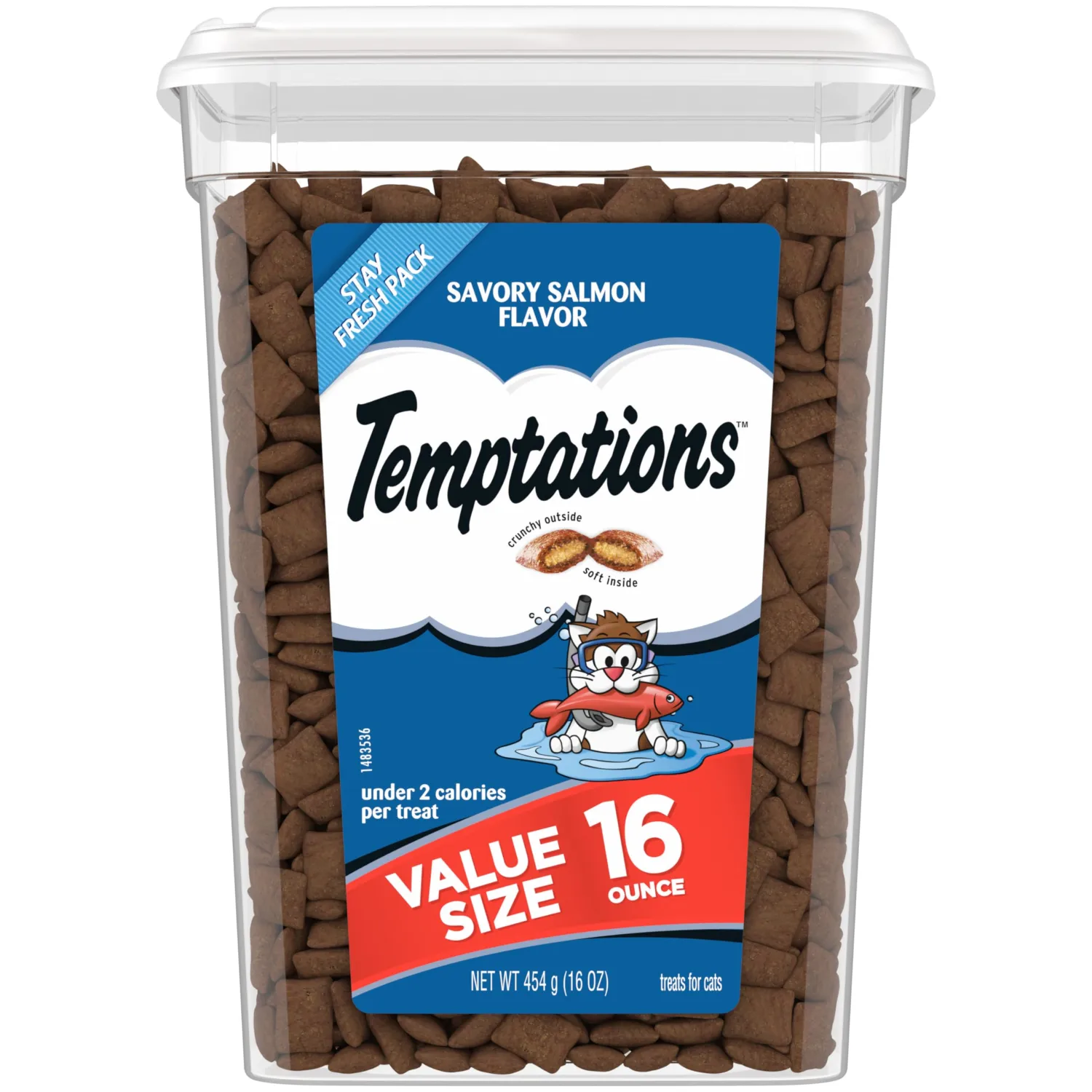 Temptations Classic Crunchy and Soft Cat Treats Savory Salmon Flavor, 16 oz. Tub