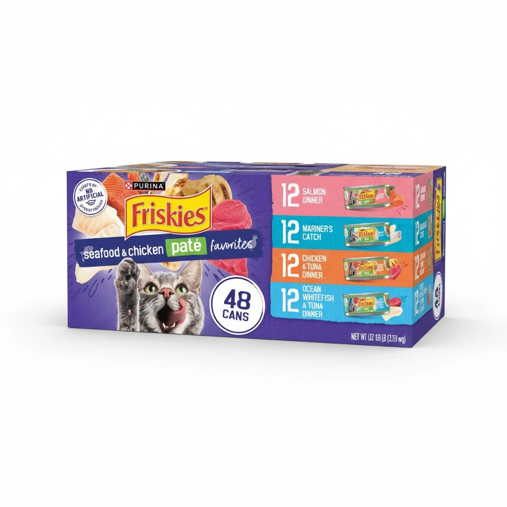 Friskies Purina Pate Wet Cat Food Variety Pack Seafood and Chicken Pate Favorites - 48 ct. Can
