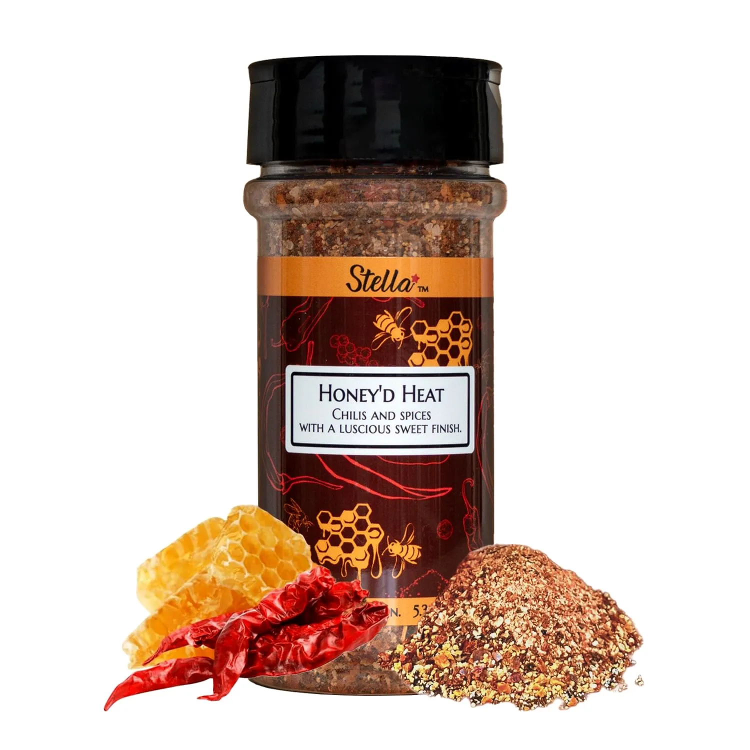 Stella Foods „Honey'd Heat“ Chili & Spice Blend - Sweet Heat BBQ Seasoning - Low FODMAP, Kosher, Made in USA, large 5.3 oz Bottle