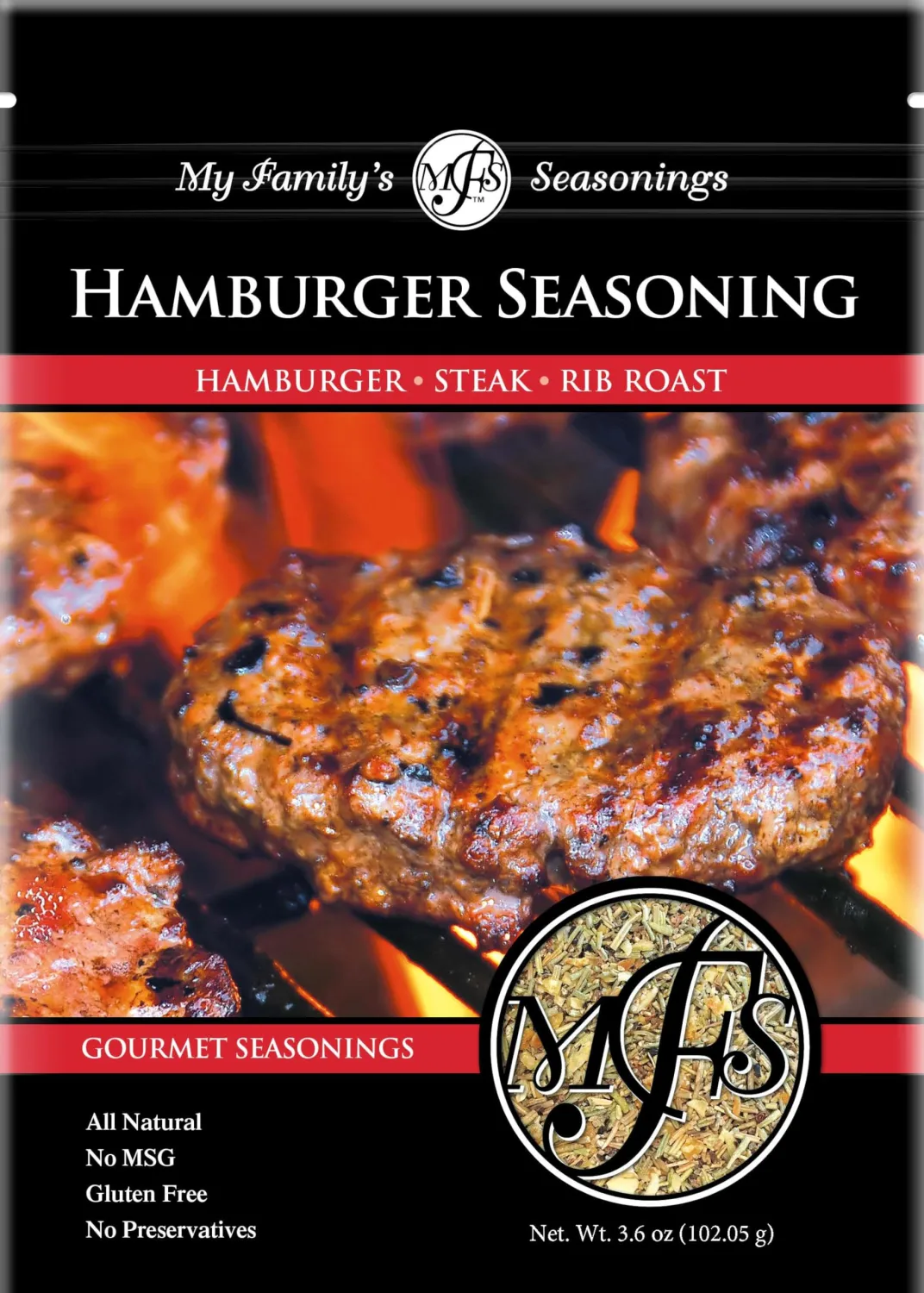 My Family’s Hamburger Seasoning – No MSG and Gluten Free Spices – Burger Spices and Seasonings – Steak Seasoning for Grilling – Dry Rubs for Smoking and Grilling - 3.6 oz Resealable Pack