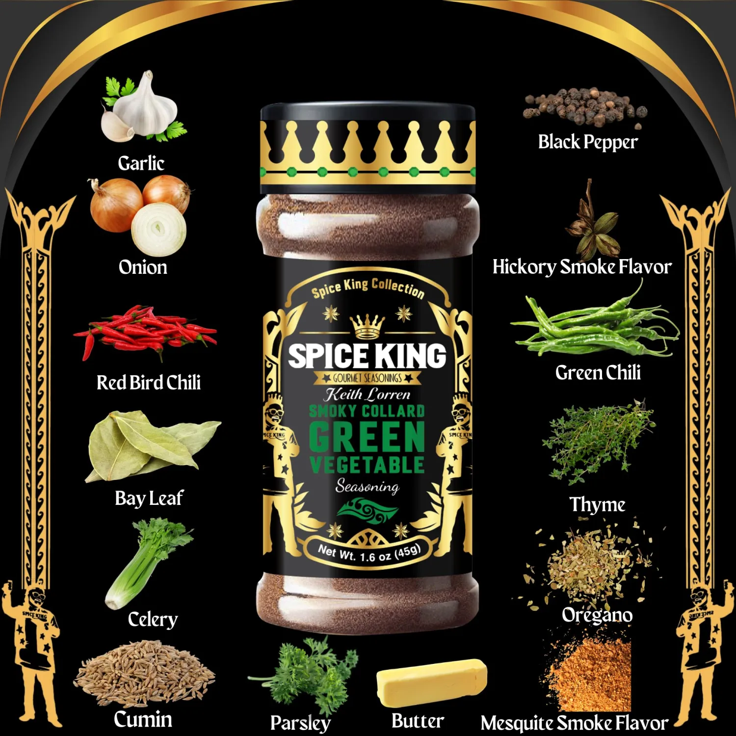 Spice King Collard Green Seasoning – 1.8 Oz Shaker Bottle – Jamaican Greens Seasoning for Collard Greens, Vegetables, and Southern Dishes with Authentic Caribbean Flavor