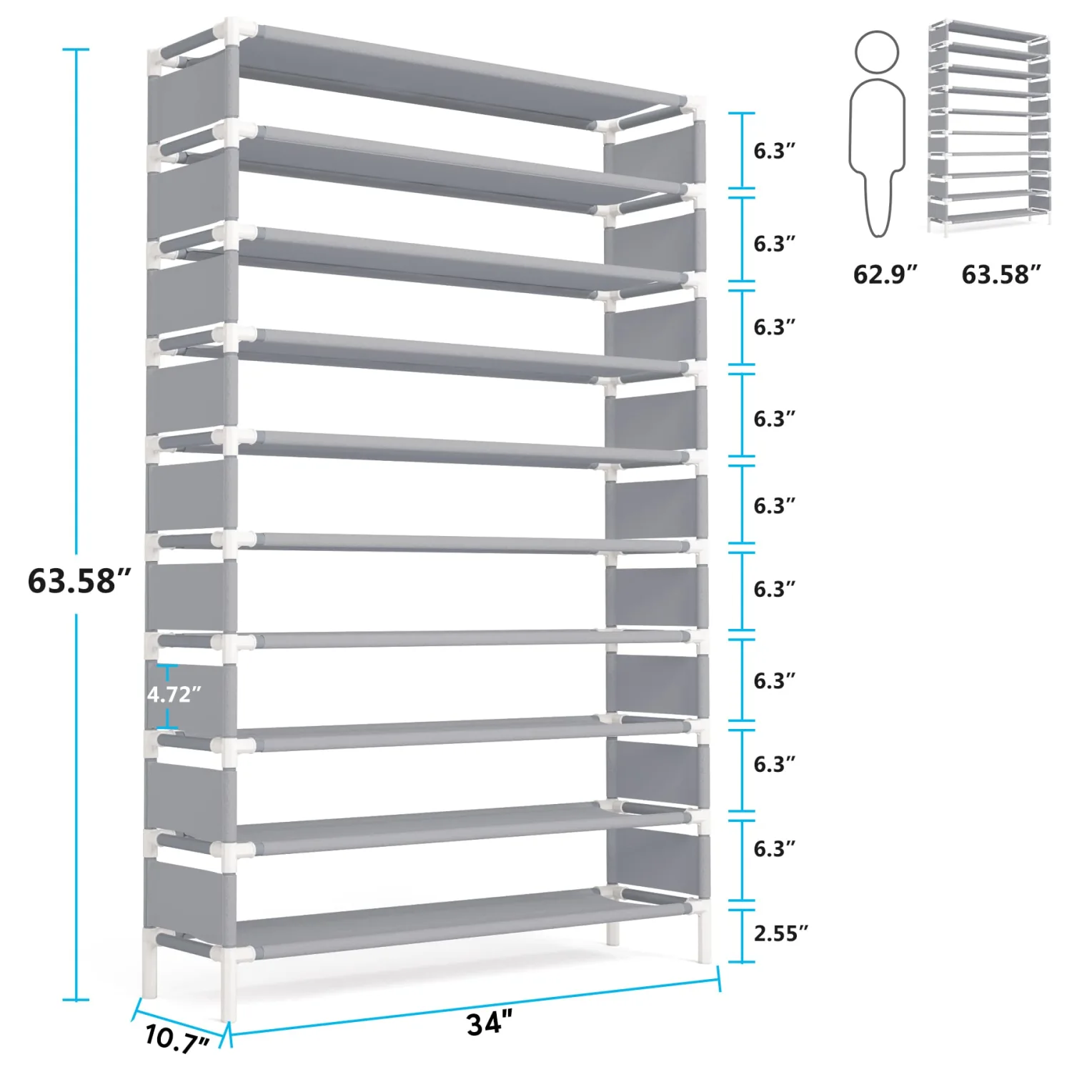Tribesigns Upgraded 10 Tiers Shoe Rack, Large Capacity Shoe Shelf, Tall Shoe Organizer for 50 Pairs, Space Saving Shoe Storage Rack