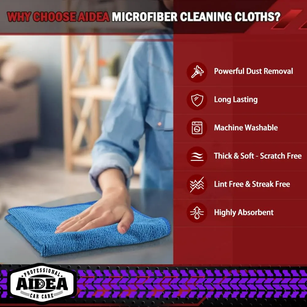 AIDEA Microfiber Cleaning Cloths 10PK, Microfiber Towels for Cars, Premium All Purpose Car Cloth, Dusting Cloth Cleaning Rags, Absorbent Towels for SUVs, House, Kitchen, Window, 12"×12"