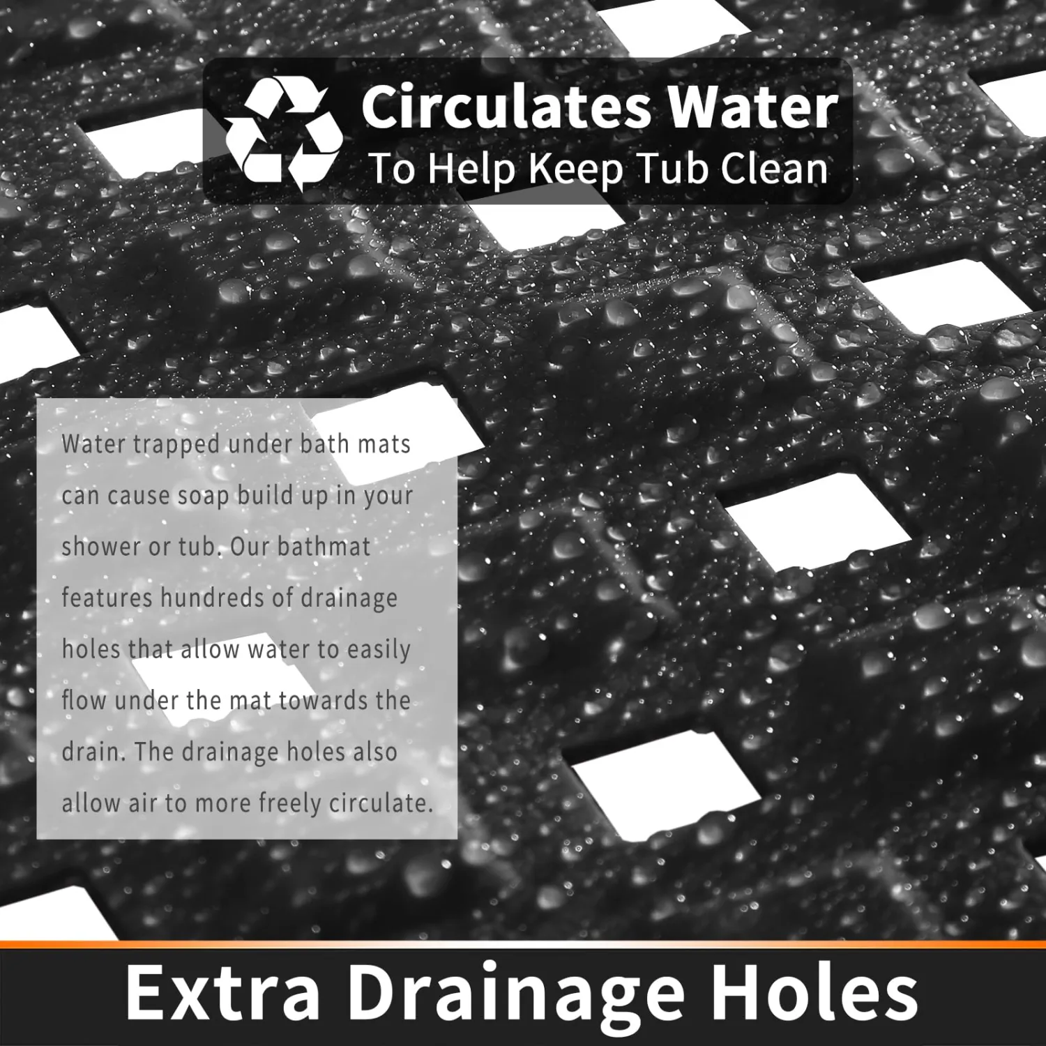 Yimobra Bathtub Mat Non Slip, 34.5x15.5 Inch Long Shower Mat with Drain Holes Suction Cups, Bath Mats for Inside Shower, Machine Washable, BPA, Latex, Phthalate Free, Black