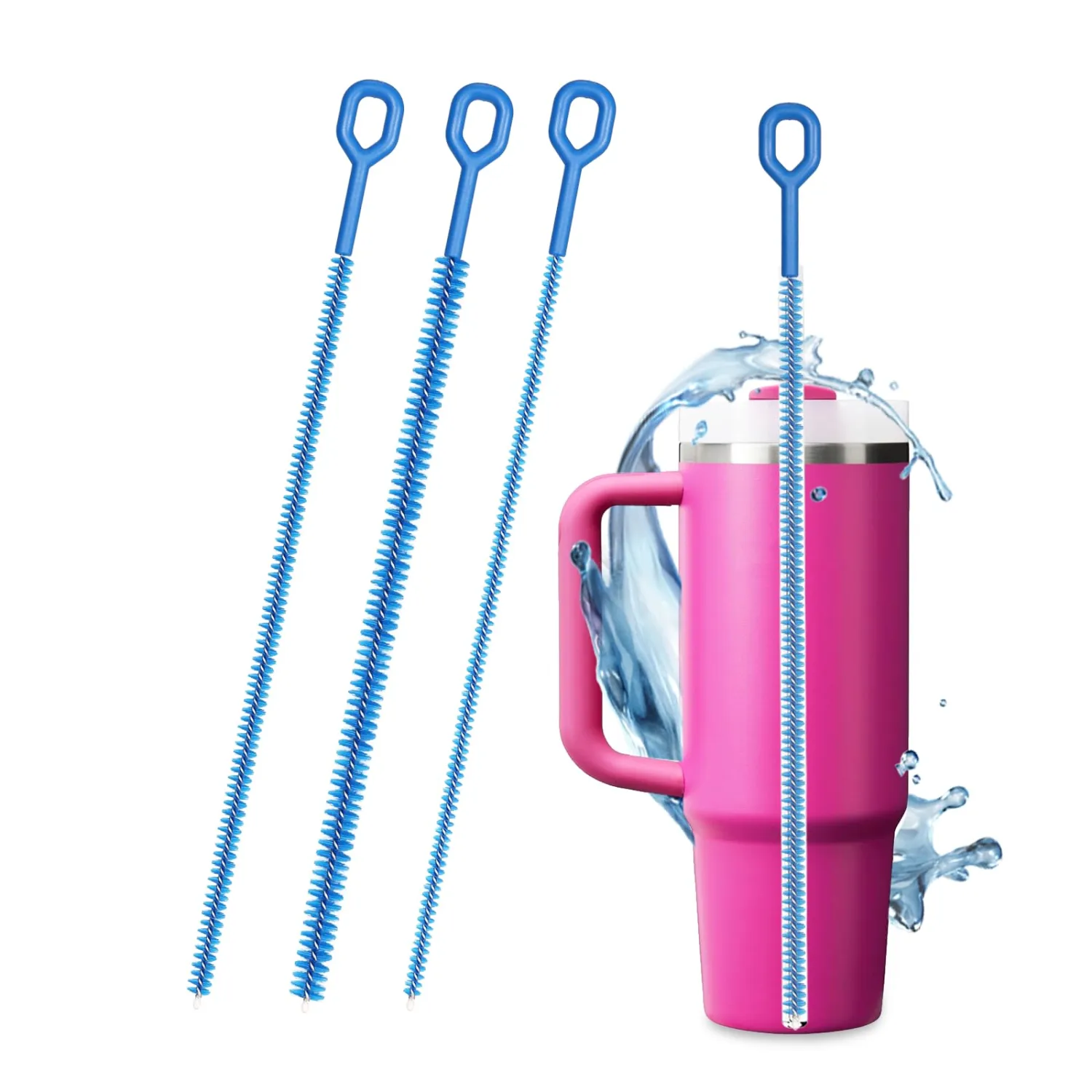 Straw Cleaner Brush 3 Pack - 12.6 Inch Flexible Full-Cover Brushes with Large Handle, Reusable Pipe & Tube Cleaner Set (3-Size)