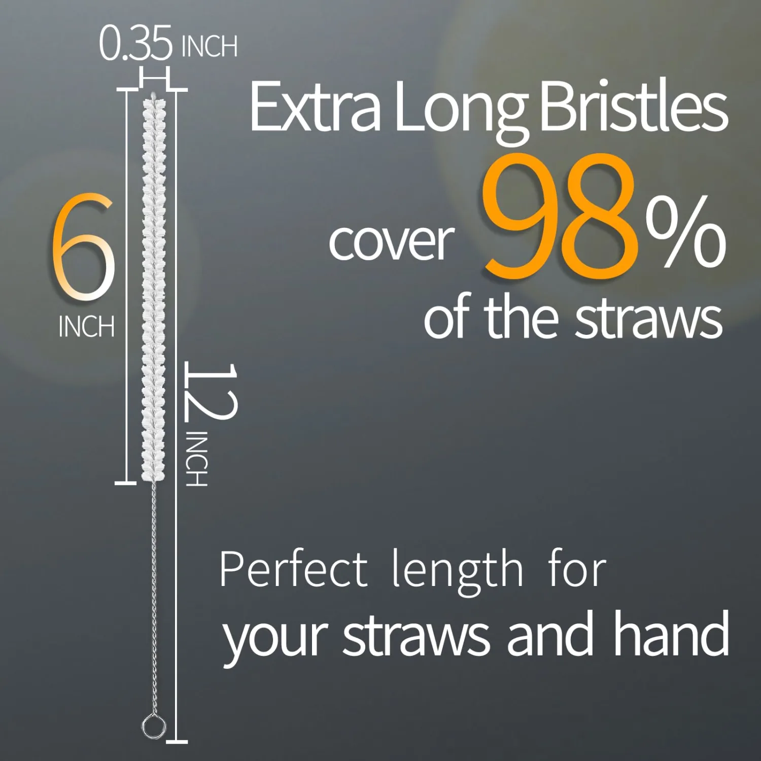 Straw Cleaner Brushes Set - 6 Pieces Extra Long Nylon Bristles and Stainless Steel Handle, Brush Set for Most Straw Sizes