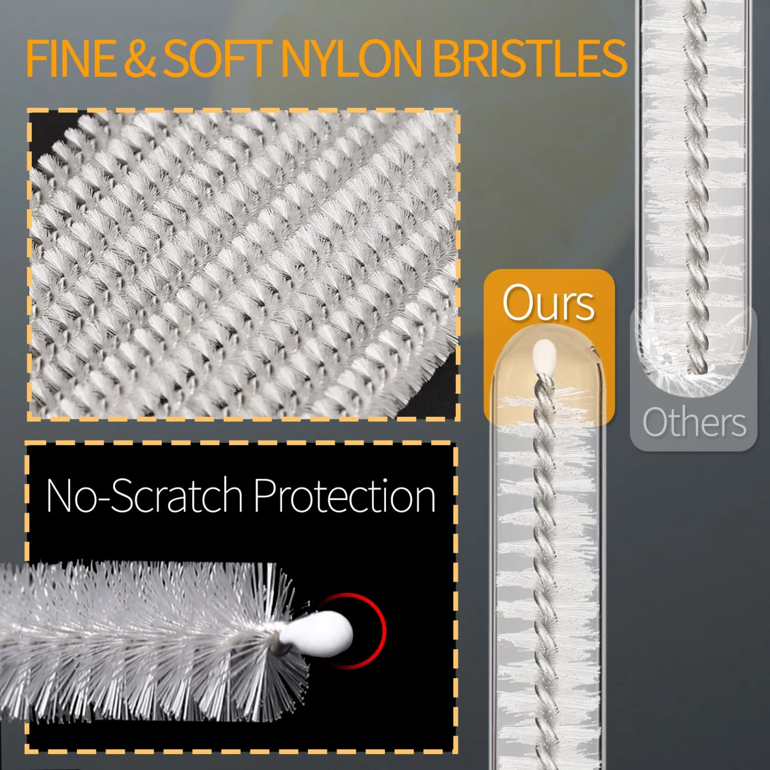 Straw Cleaner Brushes Set - 6 Pieces Extra Long Nylon Bristles and Stainless Steel Handle, Brush Set for Most Straw Sizes