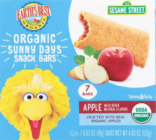 Earth's Best Organic Sunny Days Snack Bars for Toddlers 2 Years Old and Up, Apple Flavored with Other Natural Flavors, 7 ct