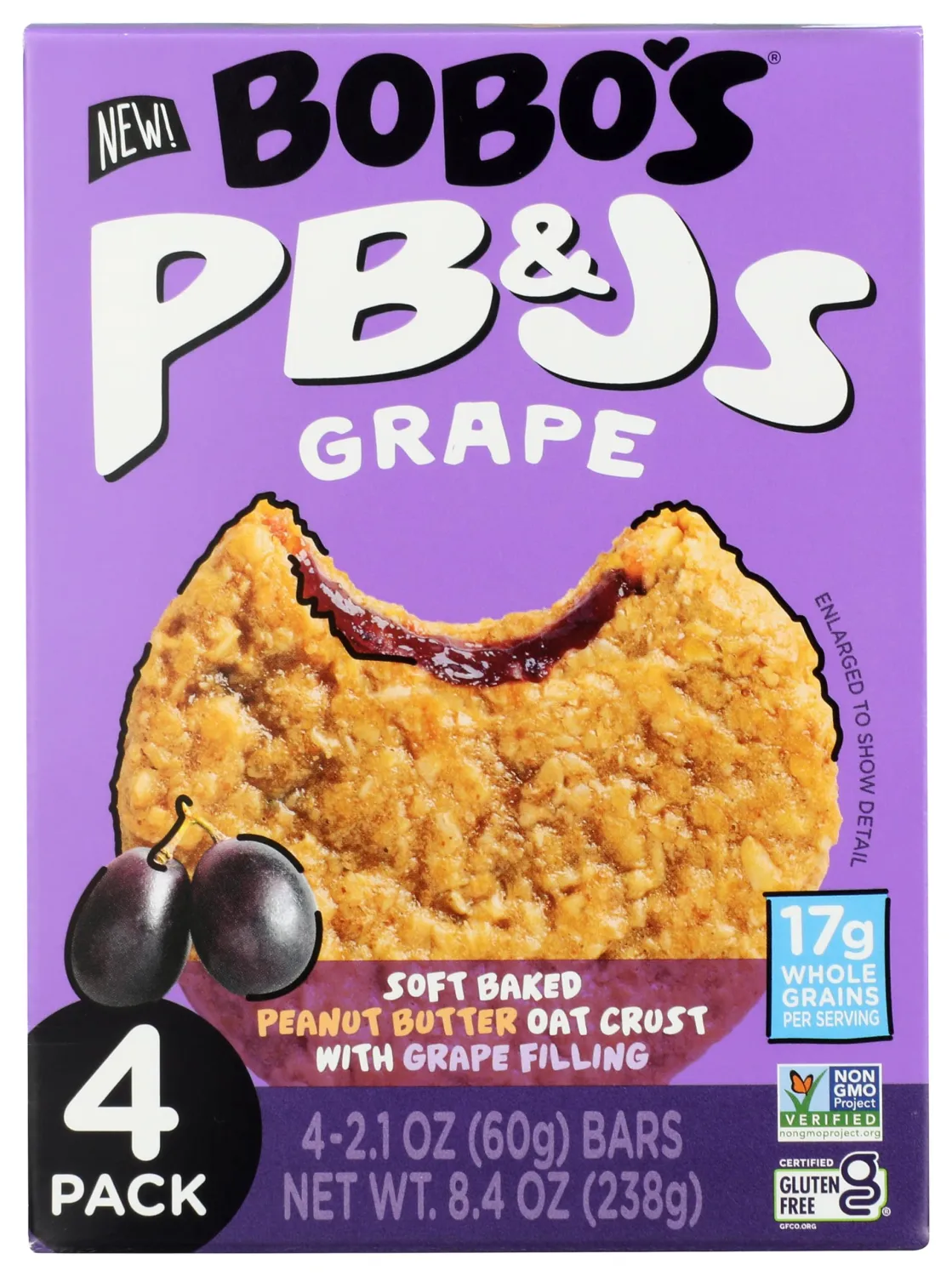 Bobos Oat Bars Bar PB&J's Grape 4Pk 8.4 OZ
