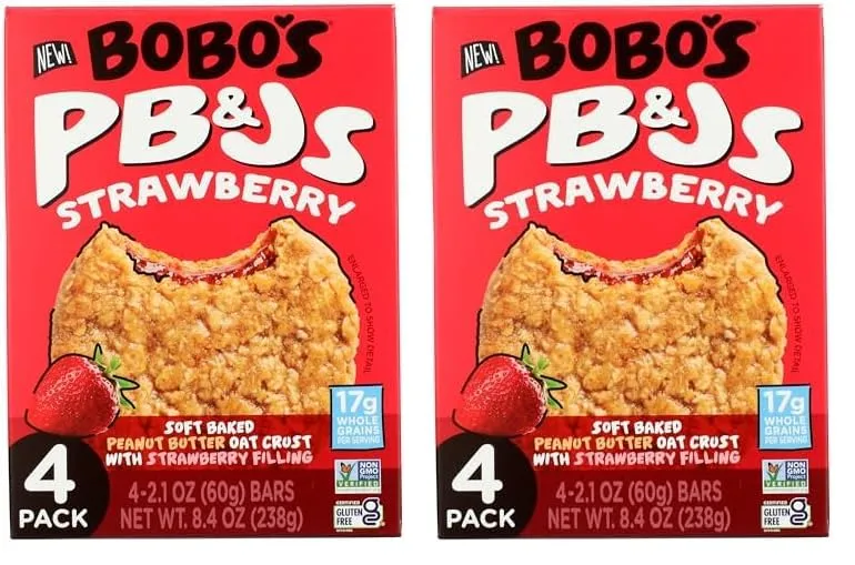 Bobo's Oat Bars Strawberry Jam PB&Js 4 Count, 8.4 OZ (Pack of 2)