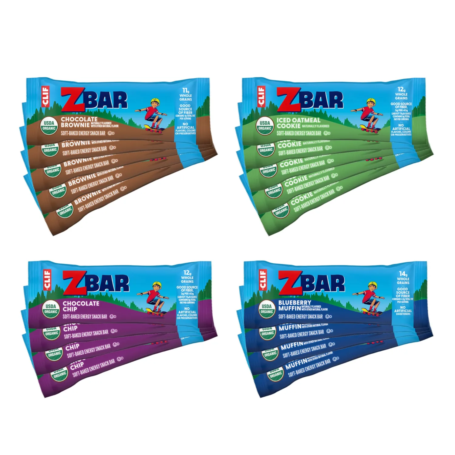 Clif Kid ZBar - Variety Pack - 4 Flavors - Soft Baked Snack Bars - Non-GMO - 10-14g Whole Grains - USDA Organic Granola Bars (18 Pack)
