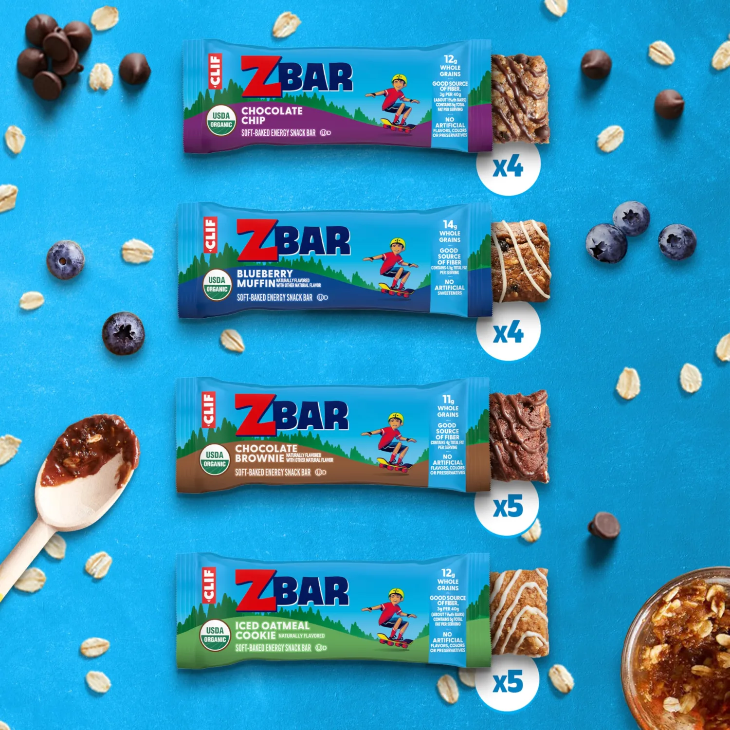 Clif Kid ZBar - Variety Pack - 4 Flavors - Soft Baked Snack Bars - Non-GMO - 10-14g Whole Grains - USDA Organic Granola Bars (18 Pack)