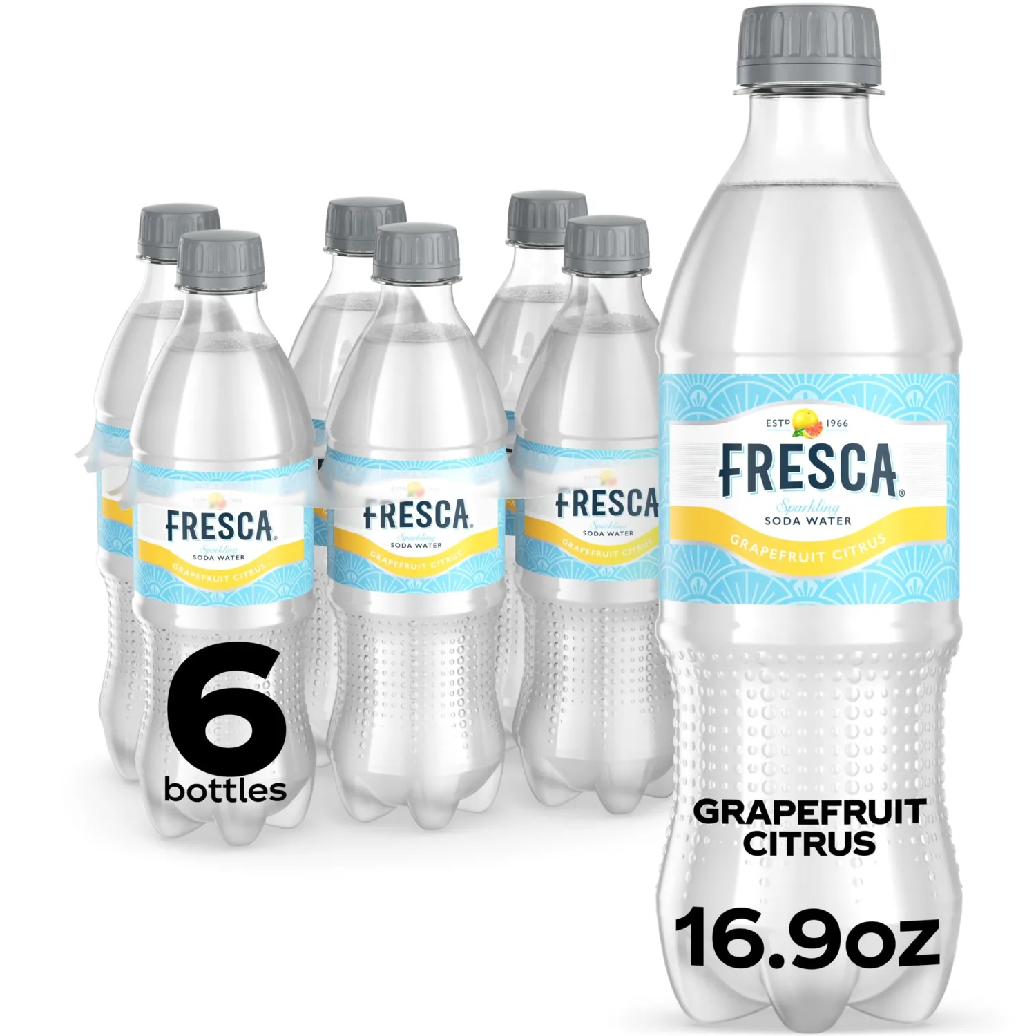 Fresca Grapefruit Citrus Sparkling Soda Water Bottles, 16.9 fl oz, 6 Pack