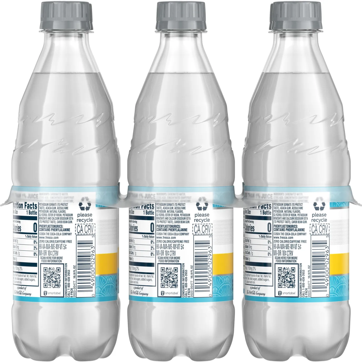 Fresca Grapefruit Citrus Sparkling Soda Water Bottles, 16.9 fl oz, 6 Pack