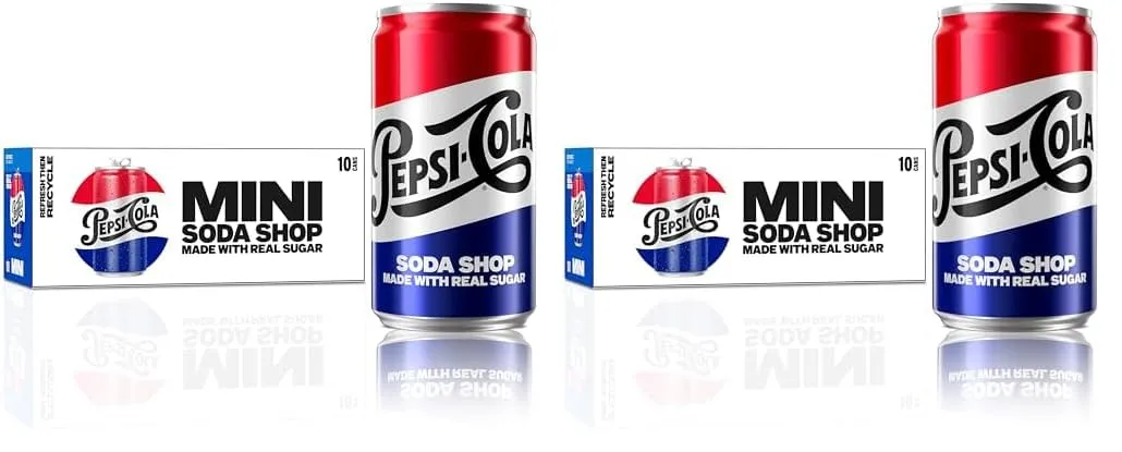 Pepsi Real Sugar Soda, Mini Cans, 7.5oz Mini Cans, (Two packs of 10), Cola, Soda Pop (Packaging May Vary)