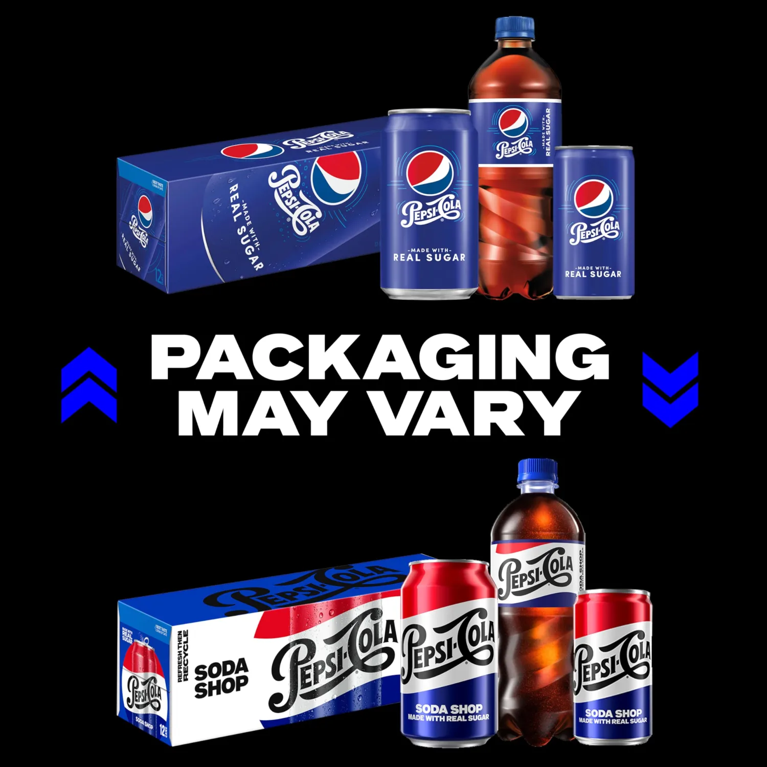 Pepsi Real Sugar Soda, Mini Cans, 7.5oz Mini Cans, (Two packs of 10), Cola, Soda Pop (Packaging May Vary)