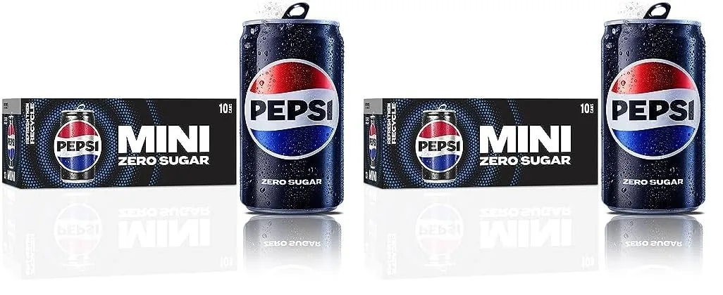 Pepsi Zero Sugar Soda, 7.5 Ounce Mini Cans, (Two packs of 10) (Packaging May Vary)