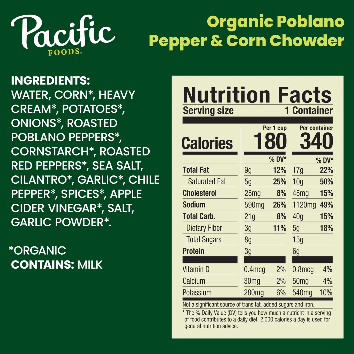 Pacific Foods Organic Poblano Pepper and Corn Chowder, 16.3 oz Can (Pack of 4)