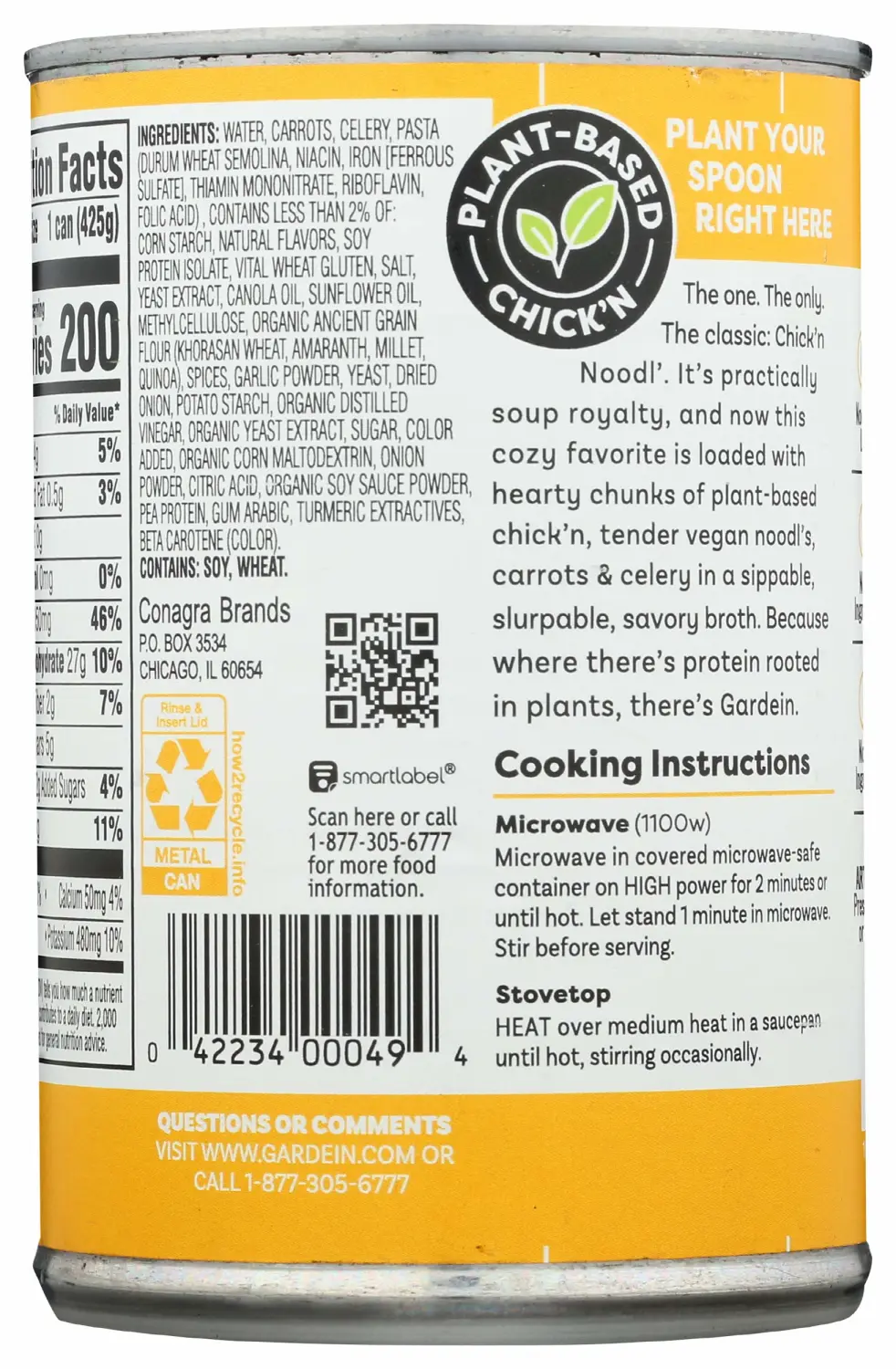 Gardein Plant-Based Chick'n Noodl' Soup, Vegan, 15 oz