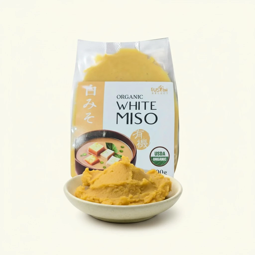 Fusion Select Organic White Miso Paste - Made of Fermented Soy Bean & Rice - Savory Japanese Seasoning For Cooking Soup Base, Broth, Stew, Salad Dressing, Sauce, Marinade, Ramen - 15 Servings, 300g