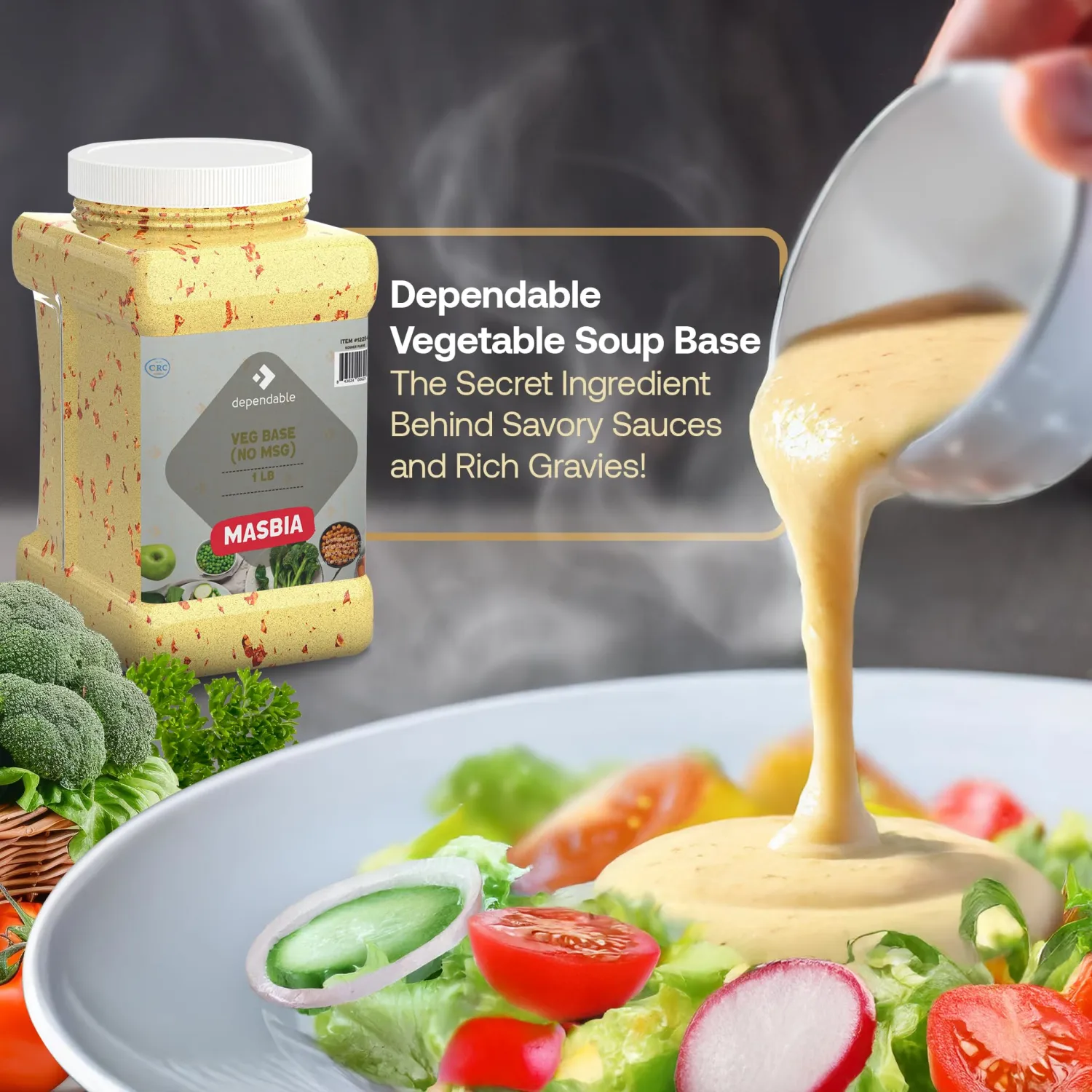 Dependable Food Vegetable Soup Base – Vegetable Flavor Consommé | 15 Oz. Resealable Jar | No MSG, Kosher | Perfect for Soups, Stocks, and Broths