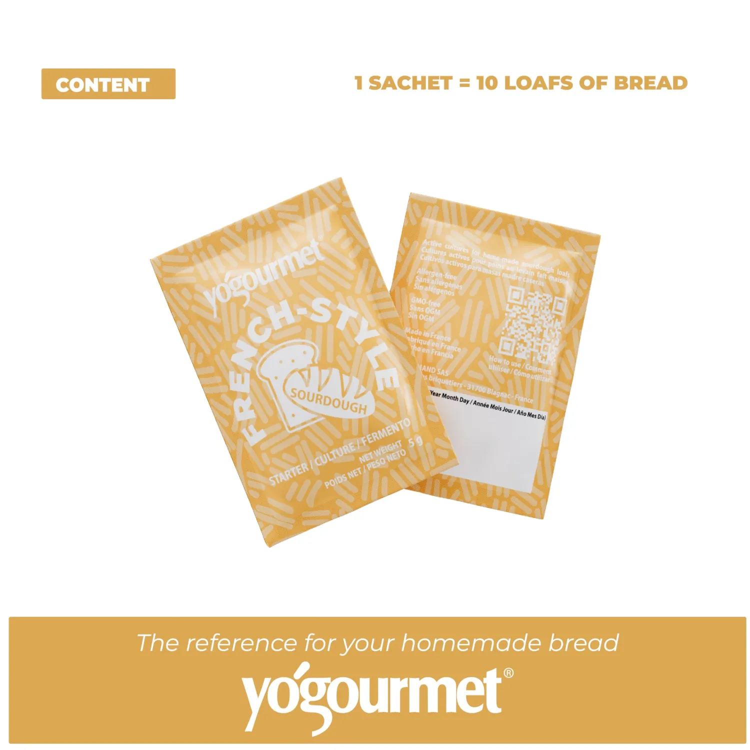 Yogourmet Sourdough Starter (1 Sachet = 10 loaves) - Make Bread at Home - French Style Sourdough Starter Culture - All Natural, Allergen Free, Kosher - 5 g Sachet