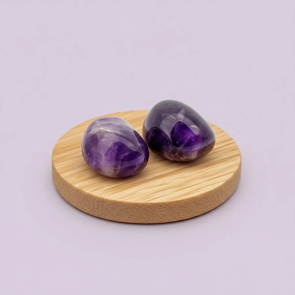 Polished Amethyst Crystal Stones - 2 Pcs of 1.2" Worry Stone for Anxiety, Pocket Palm Stone Super Large Handpicked Natural Tumbled Gemstones for Meditation, Reiki, Chakra Healing, Home Decor