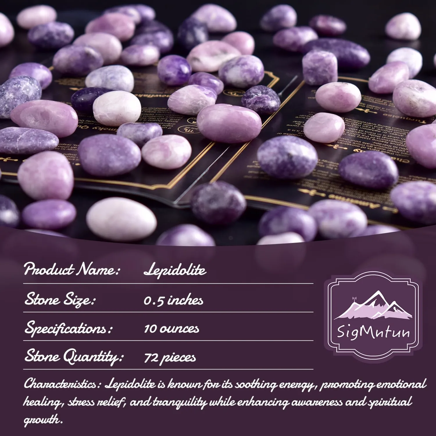 Polished Lepidolite Crystals - 72 Pcs, 0.5" 10 oz Handpicked Natural Tumbled Gemstones Rocks, Pebbles for Reiki, Chakra, Healing Home Decor