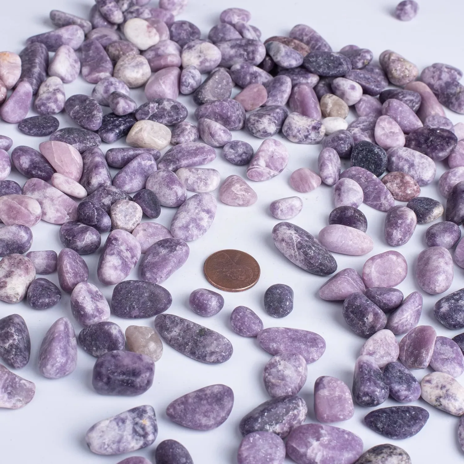 Polished Lepidolite Crystals - 72 Pcs, 0.5" 10 oz Handpicked Natural Tumbled Gemstones Rocks, Pebbles for Reiki, Chakra, Healing Home Decor