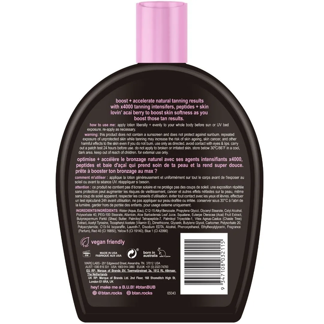 b.tan UV Tanning Bed Lotion | I Want The Darkest Tan Possible - x4000 Tan Intensifiers, Indoor & Outdoor Accelerator, Best Browning Body Tanner Extender, No Sun Protection, 12 Fl Oz
