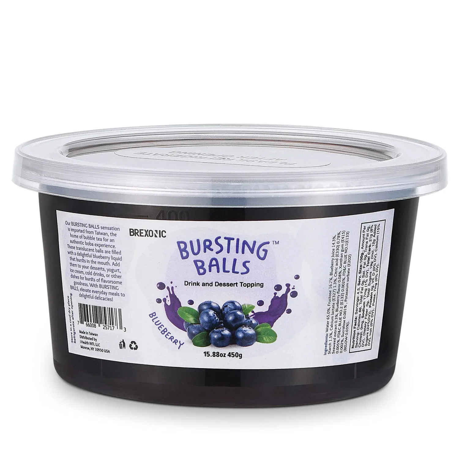 BREXONIC Boba Pearls, Blueberry Popping Bursting Boba, Tapioca Pearls For Bubble Tea (Blueberry, 1 LB 1 Pack)