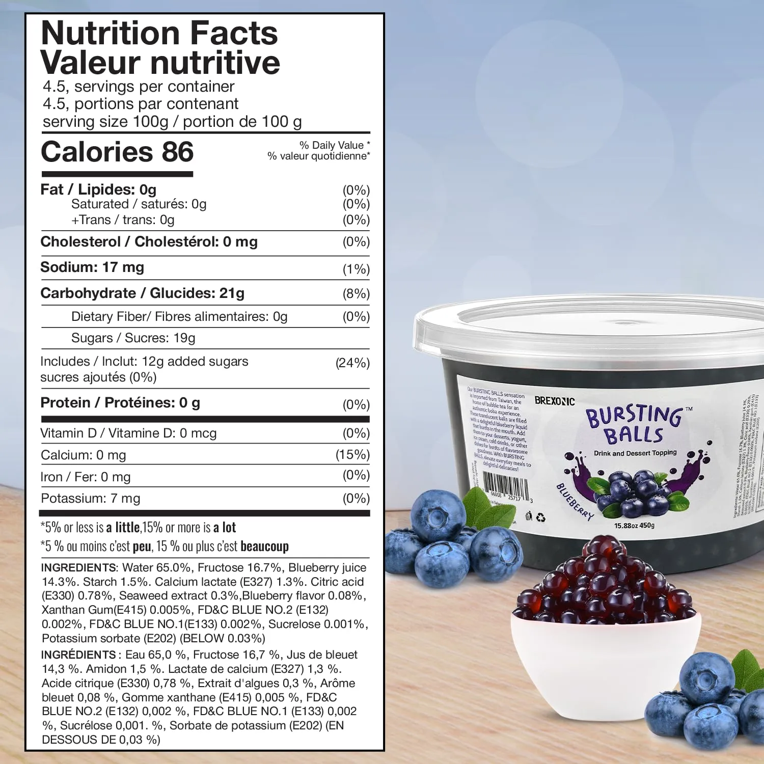 BREXONIC Boba Pearls, Blueberry Popping Bursting Boba, Tapioca Pearls For Bubble Tea (Blueberry, 1 LB 1 Pack)