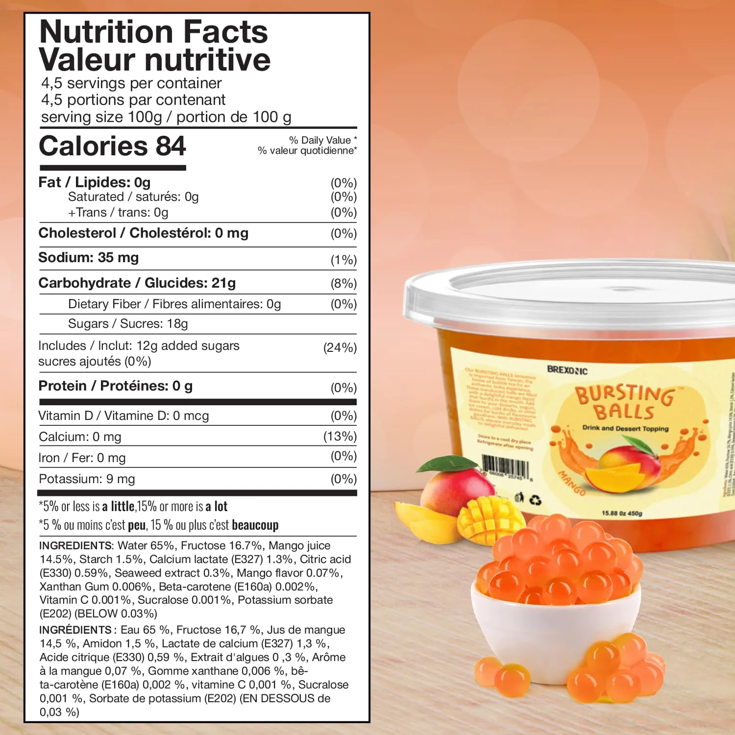 Mango Boba Pearls, Mango Popping Boba Bursting Boba, Mango Bubble Tapioca Pearls For Bubble Tea (Mango, 1 LB Pack of 1)