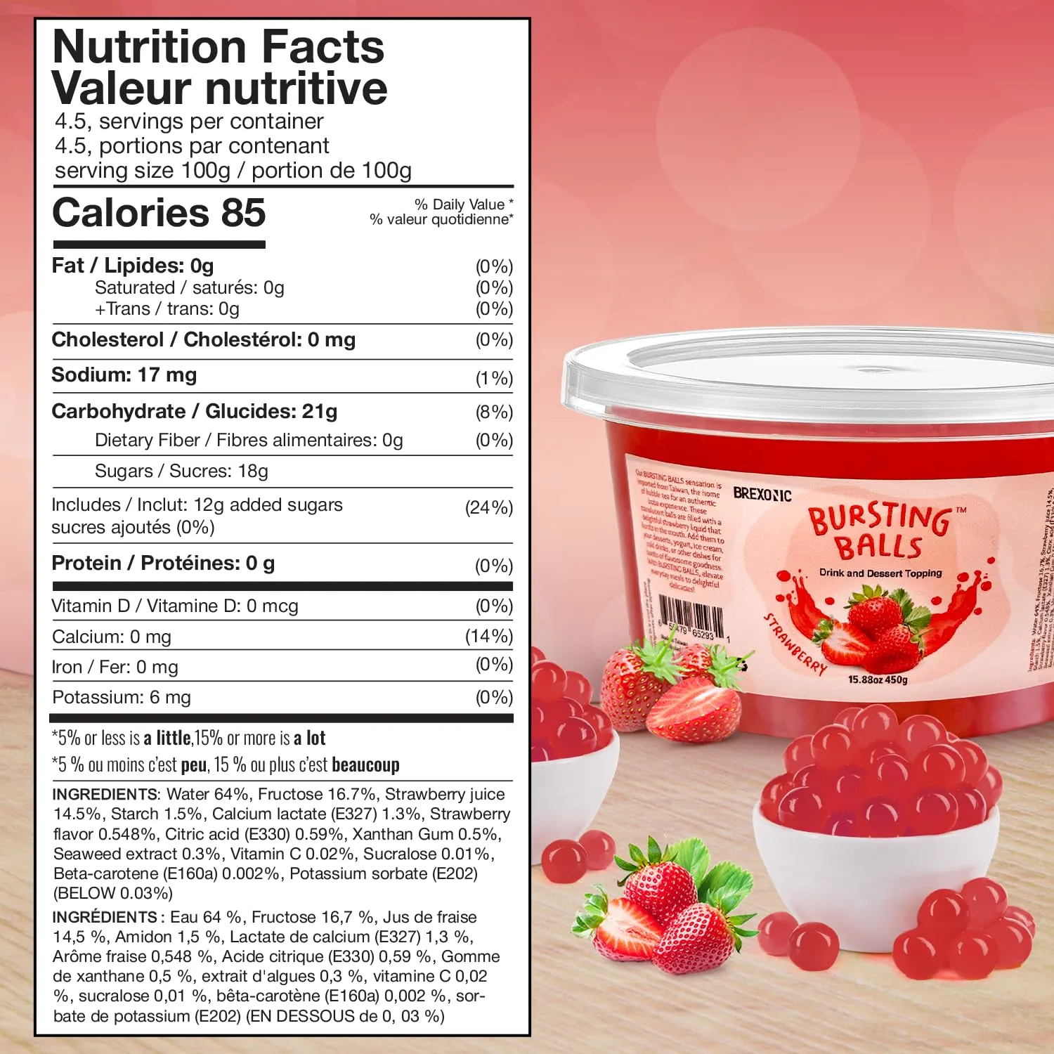 Strawberry Boba Pearls, Strawberry Popping Boba Bursting Boba, Strawberry Bubble Tapioca Pearls For Bubble Tea 1 Pound (Strawberry, 1 LB Pack of 1)