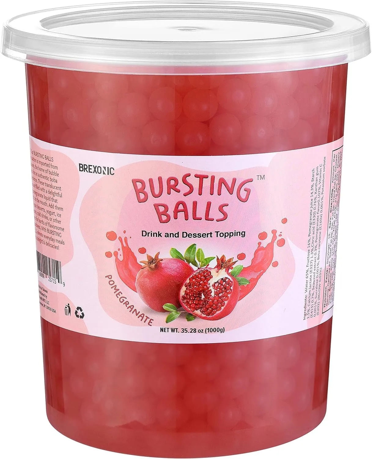 BREXONIC Popping Boba Pearls Bursting Tea Balls Drink & Dessert Topping Strawberry Mango Blueberry Passion Fruit Flavored Bubble Tea Tapioca Pearls (Pomegranate, 2 LB Pack of 1